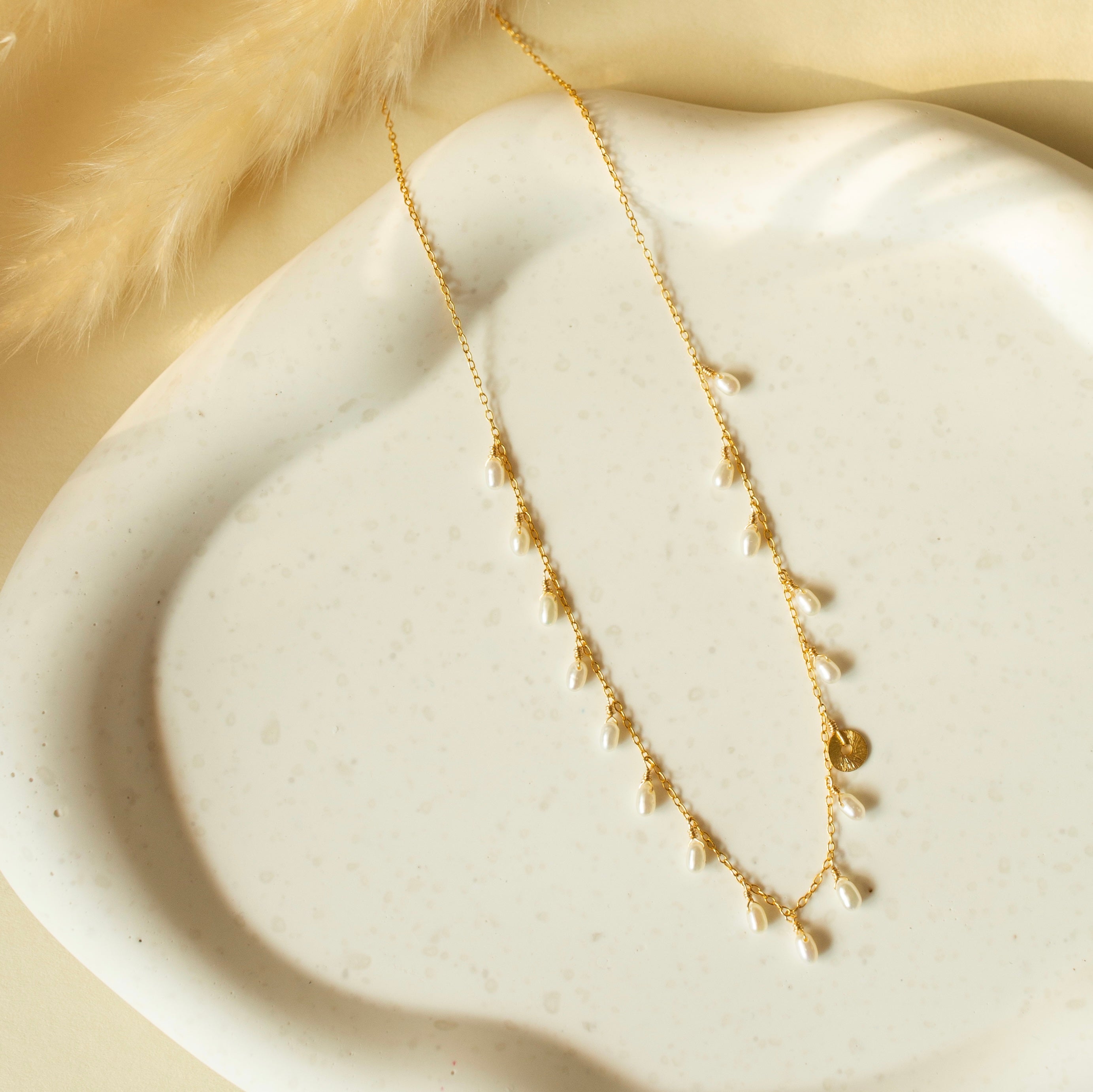 Handcrafted Gold Plated Sangria Chain  Necklaces with beaded pearls 