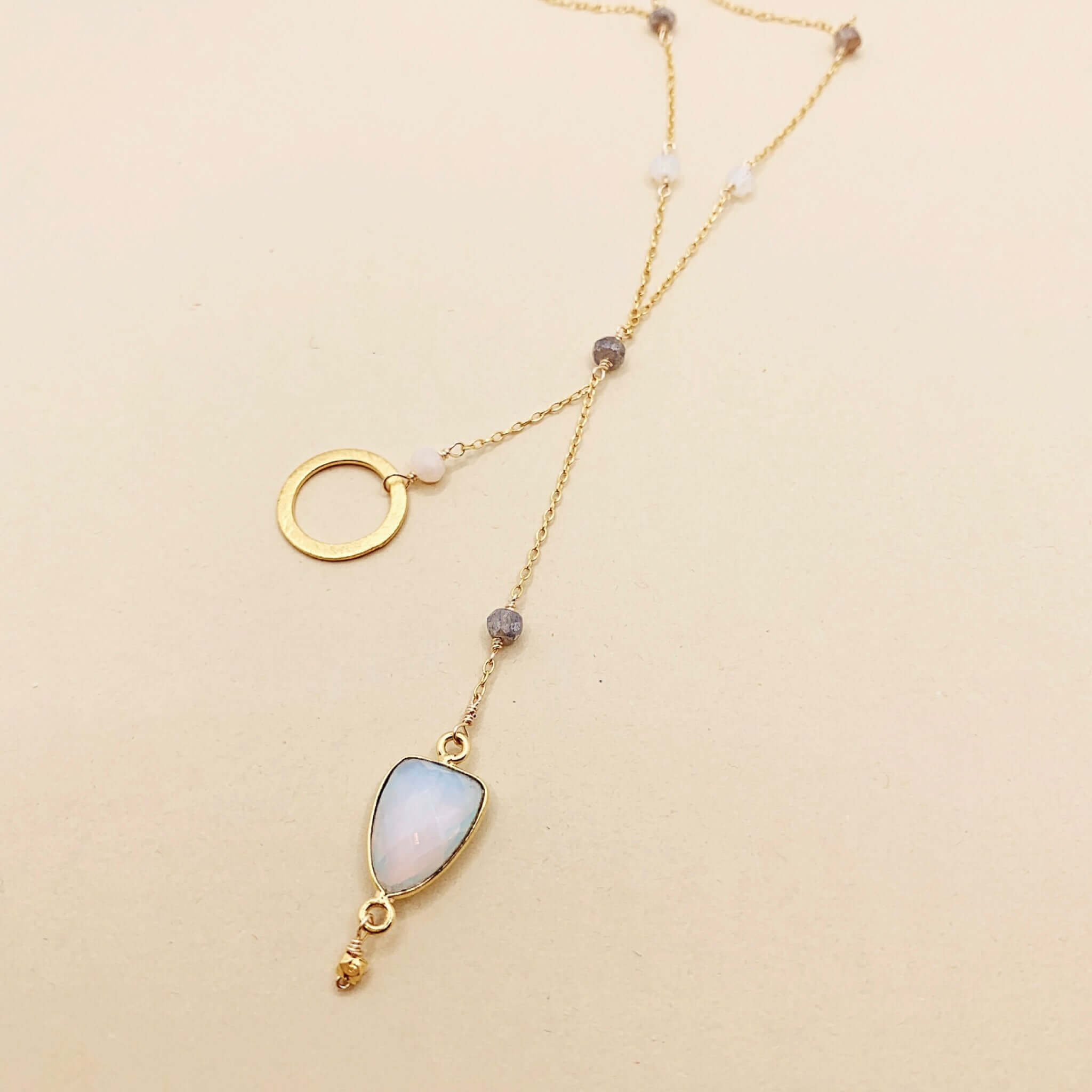 Ballet necklace with a beautiful circle accent and geometric Opal Quartz gemstones