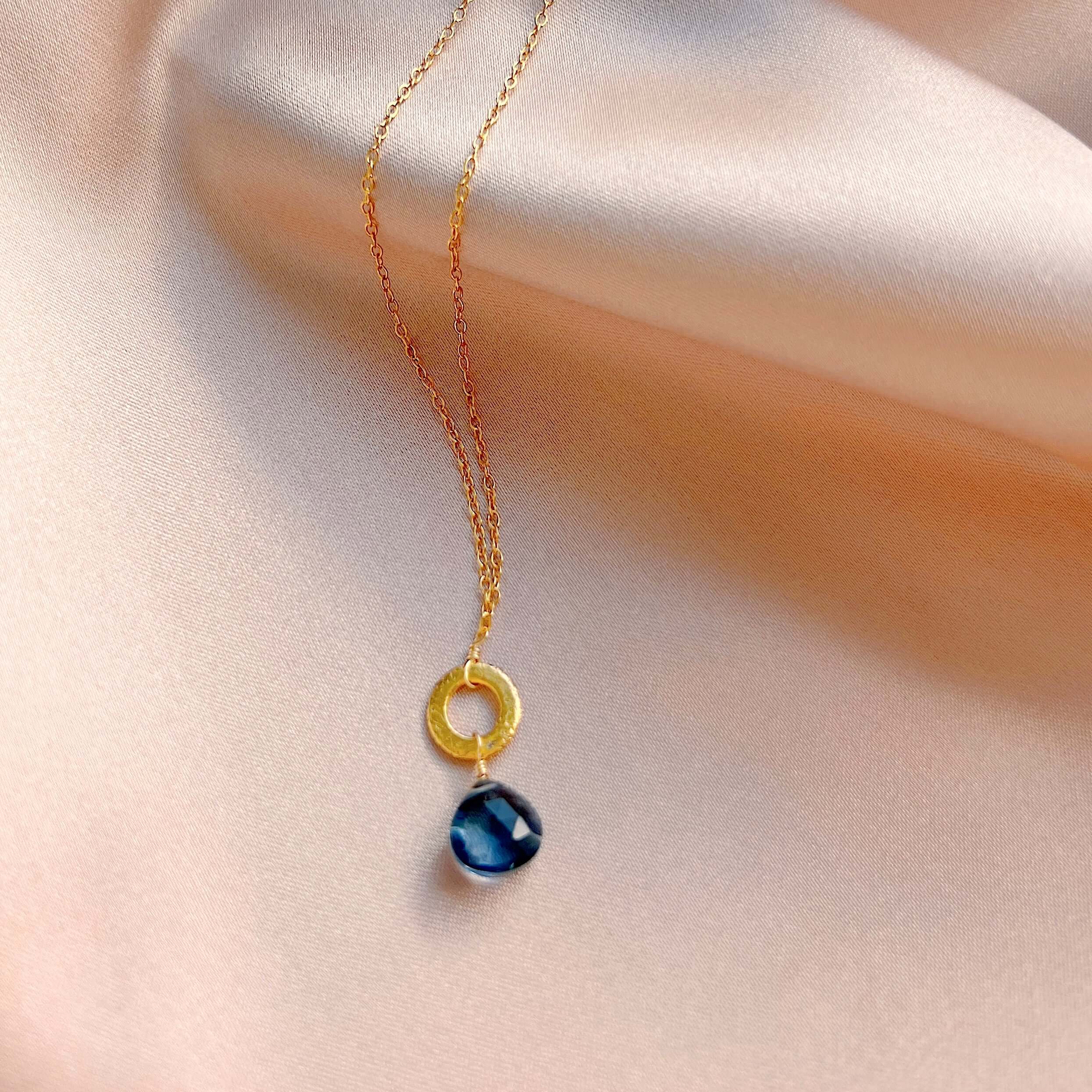 Lolite Gemstone Pendant Necklace - 14k Gold Plated Elegance