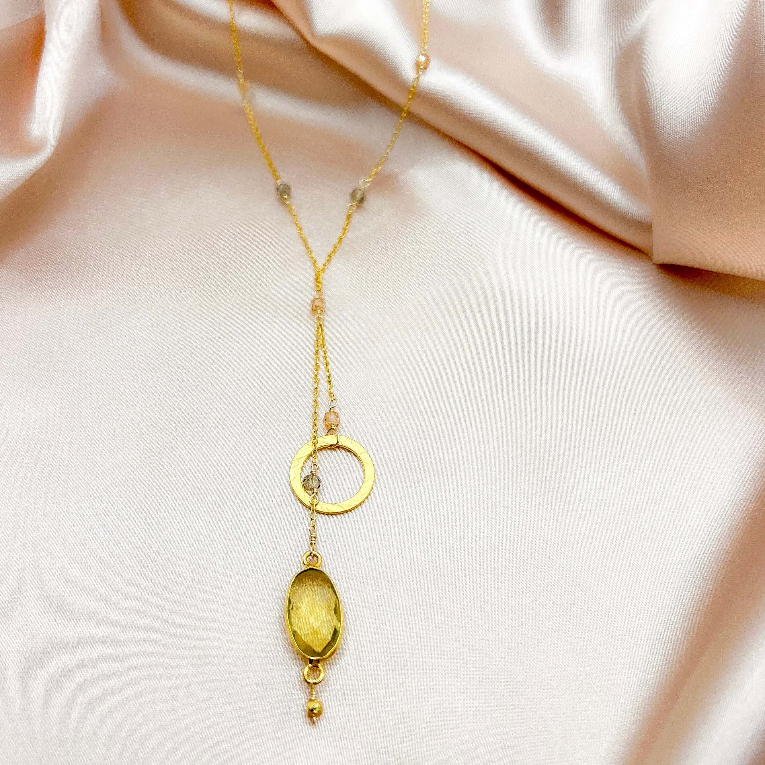 Ballet Necklace with Citrine Gemstone and Elegant Circle Accent