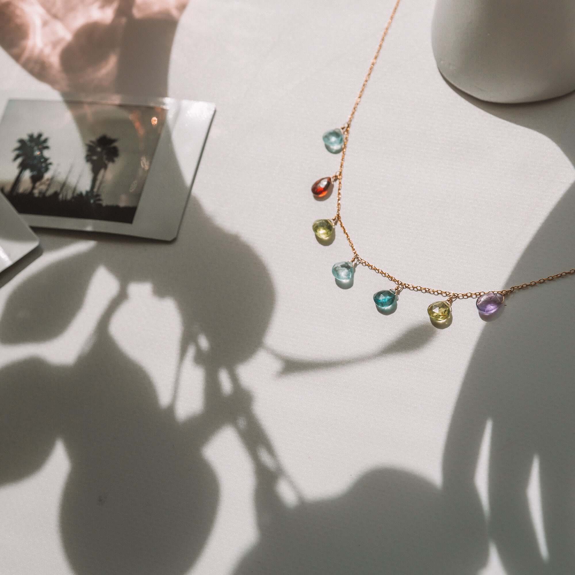 Adjustable Rainbow Gemstone Gold  Chain Necklace