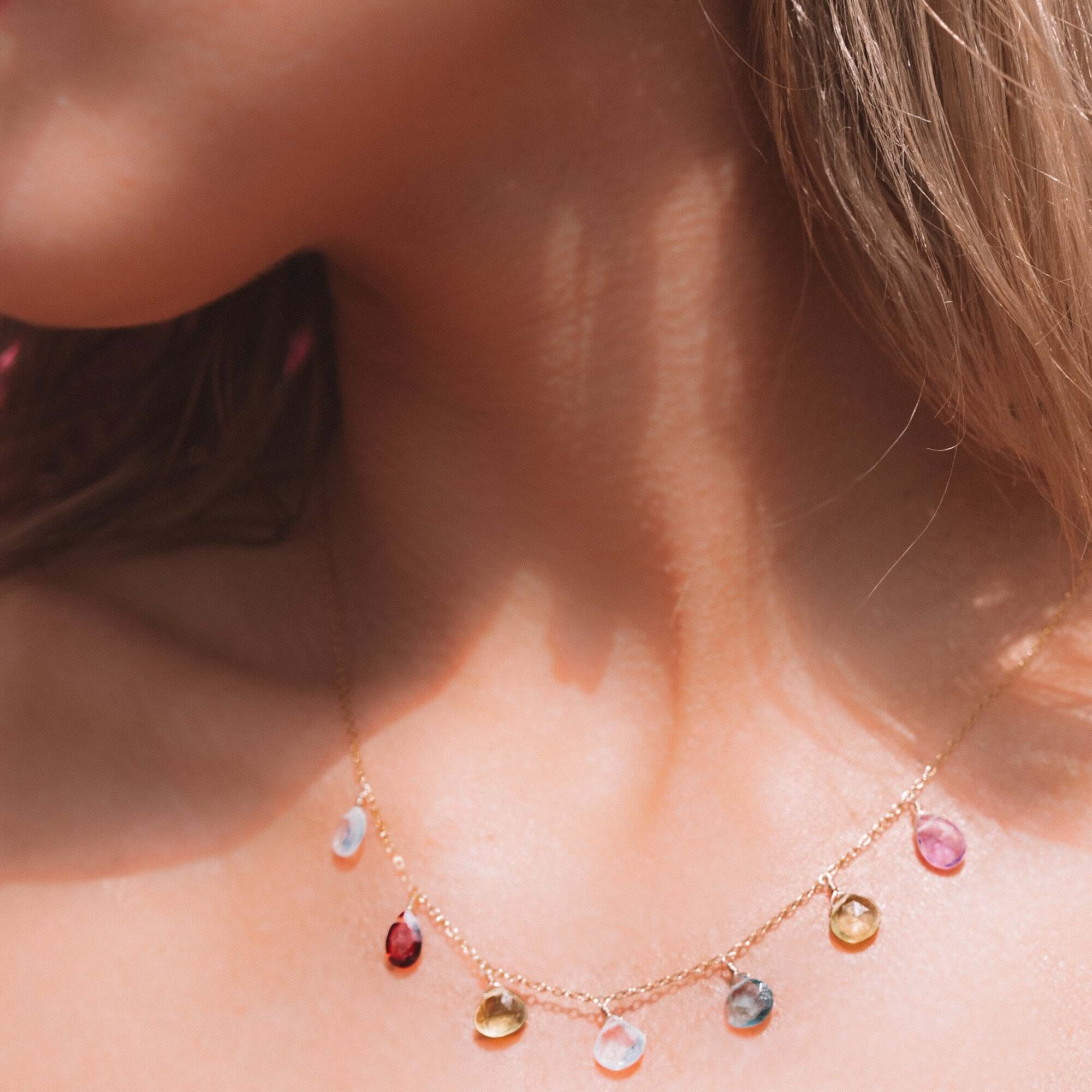 Adjustable Rainbow Gemstone Silver Chain Necklace
