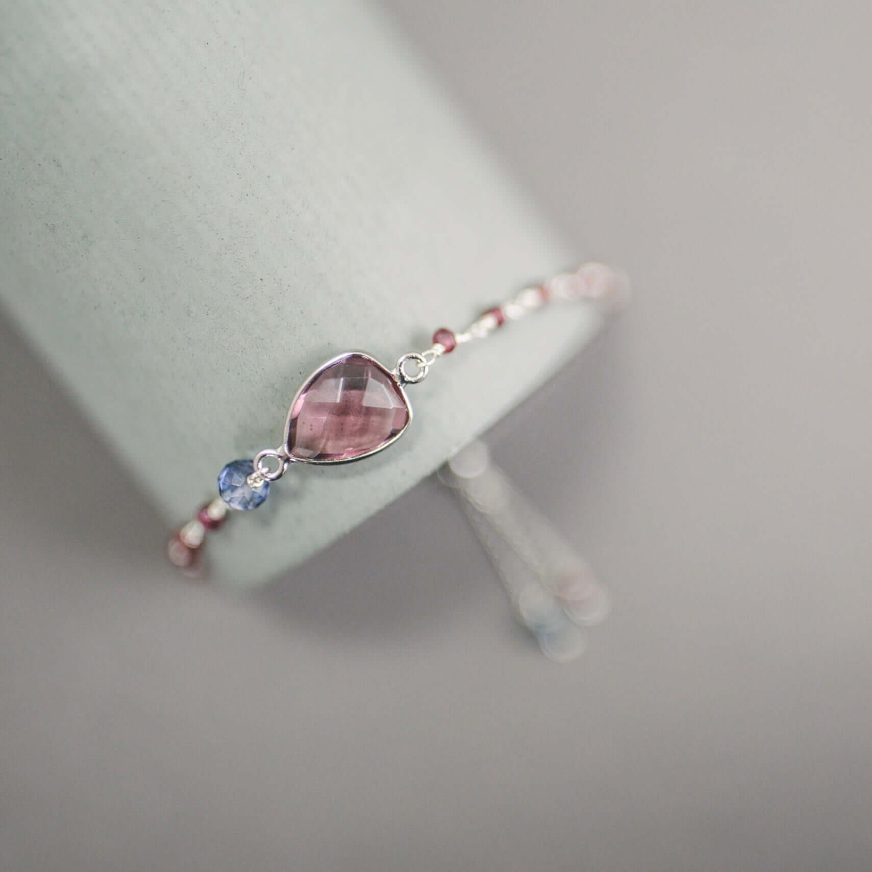 Adjustable Slider Bracelet  Authentic Pink tourmaline quartz bezel-set heart gemstone with rose quartz and opal quartz accent stones