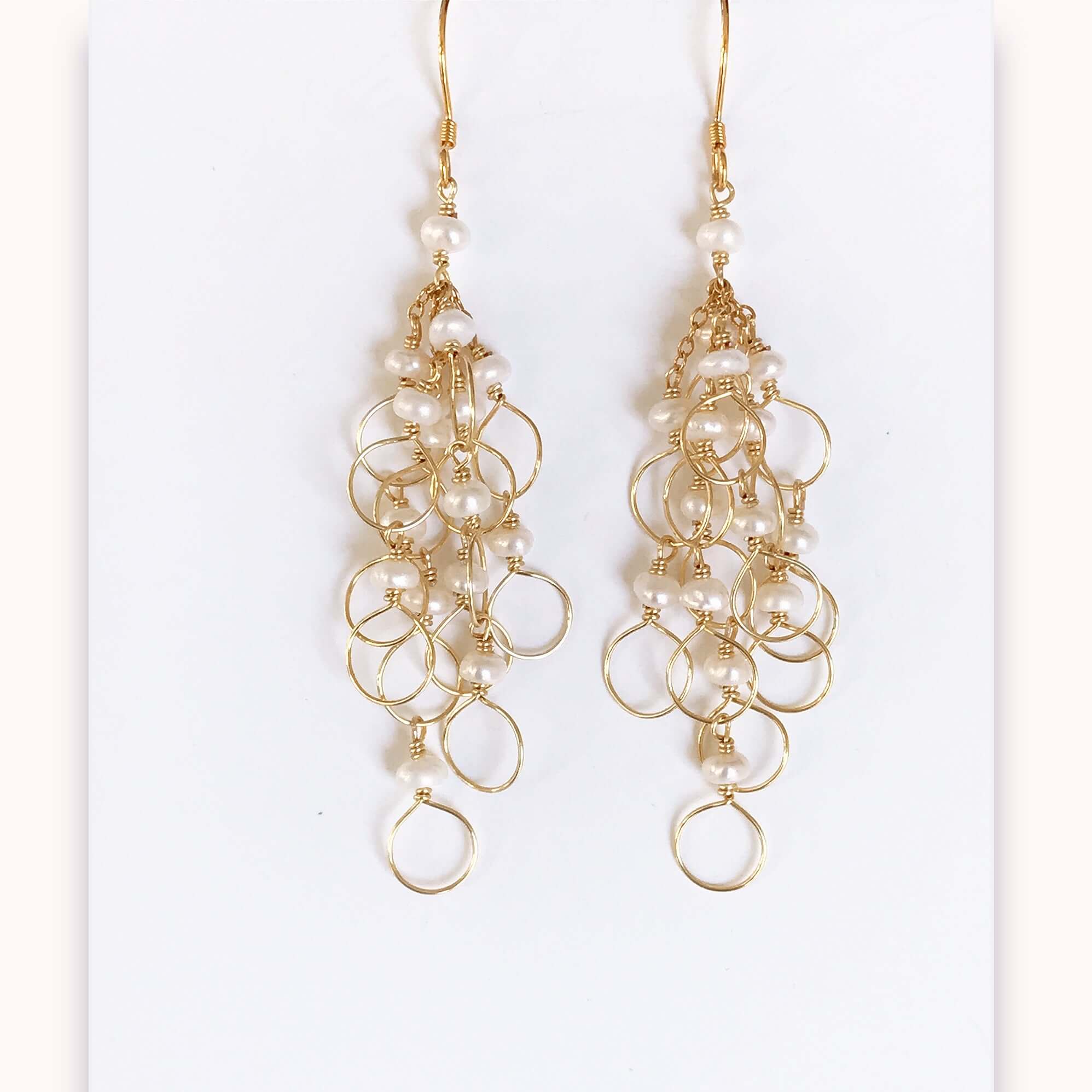 Handmade Freshwater Pearls Gold Chain Loop Earrings