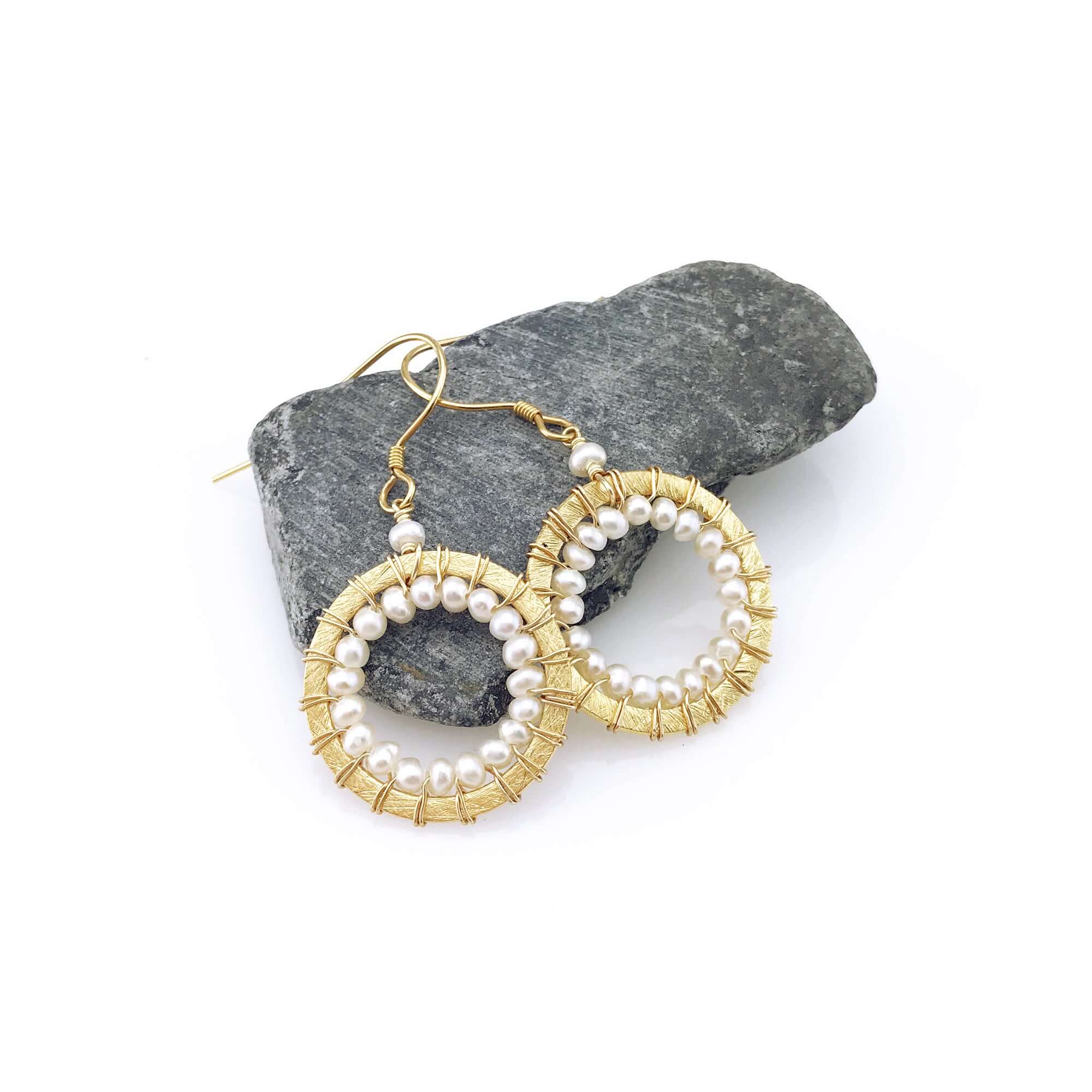 Freshwater Pearl  Classic Mini  Hoop Gold Earrings