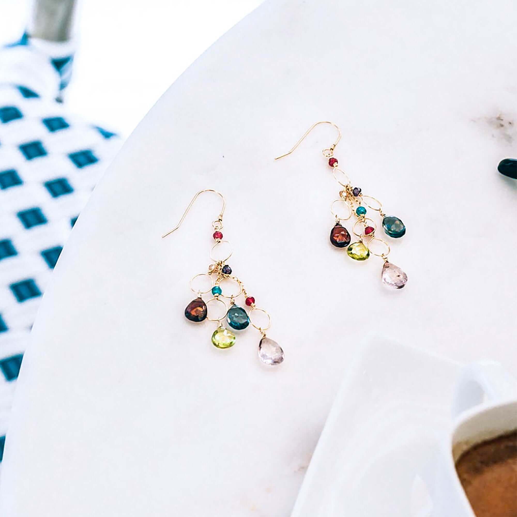 Colorful gemstone chandelier earrings