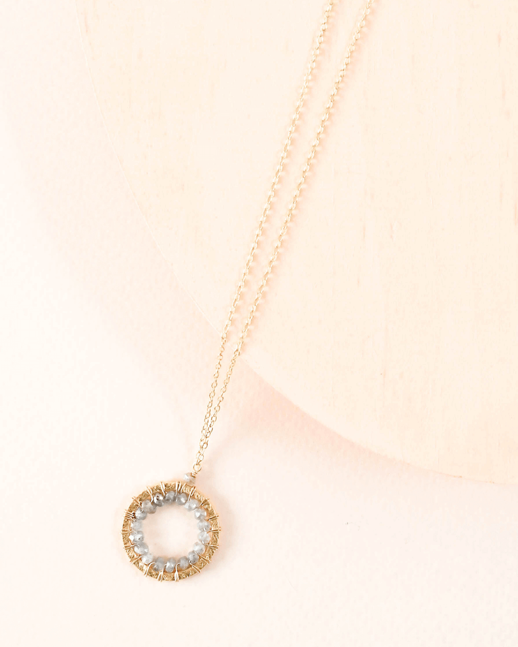  Labradorite Circle Pendant Gold Necklace