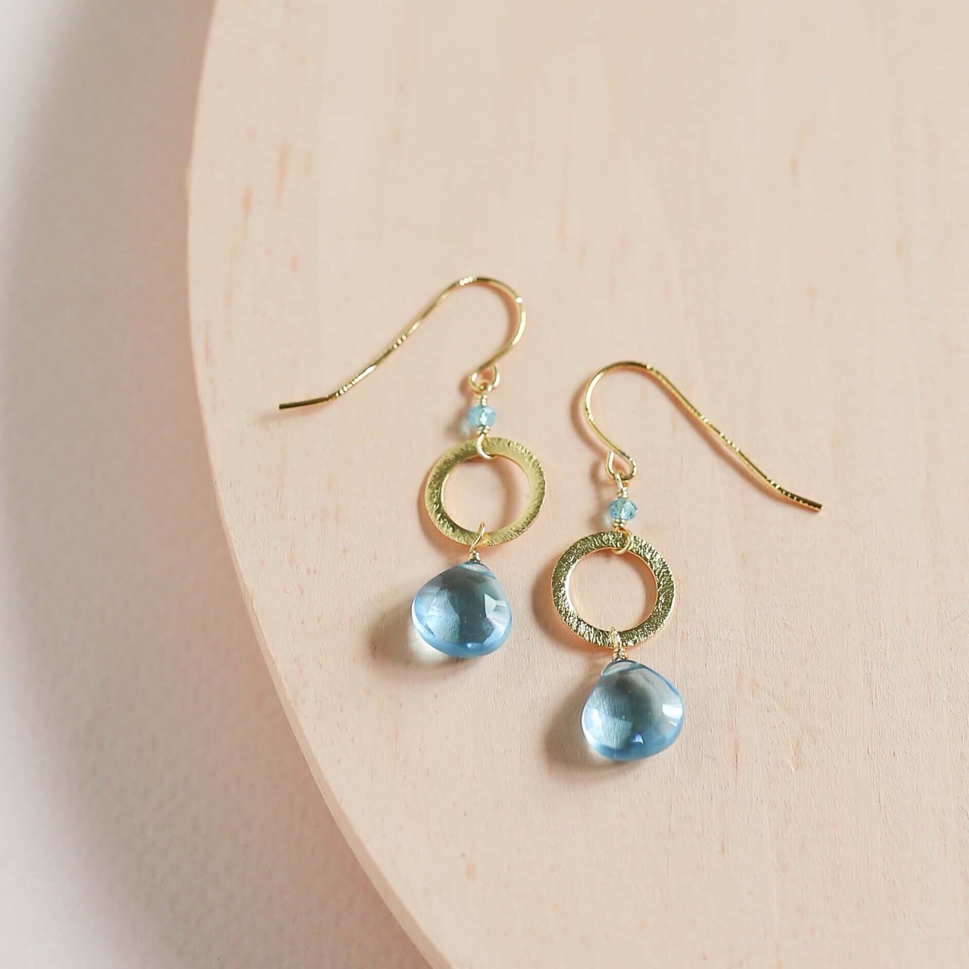 Aquamarine Quartz Gold Drop Earrings