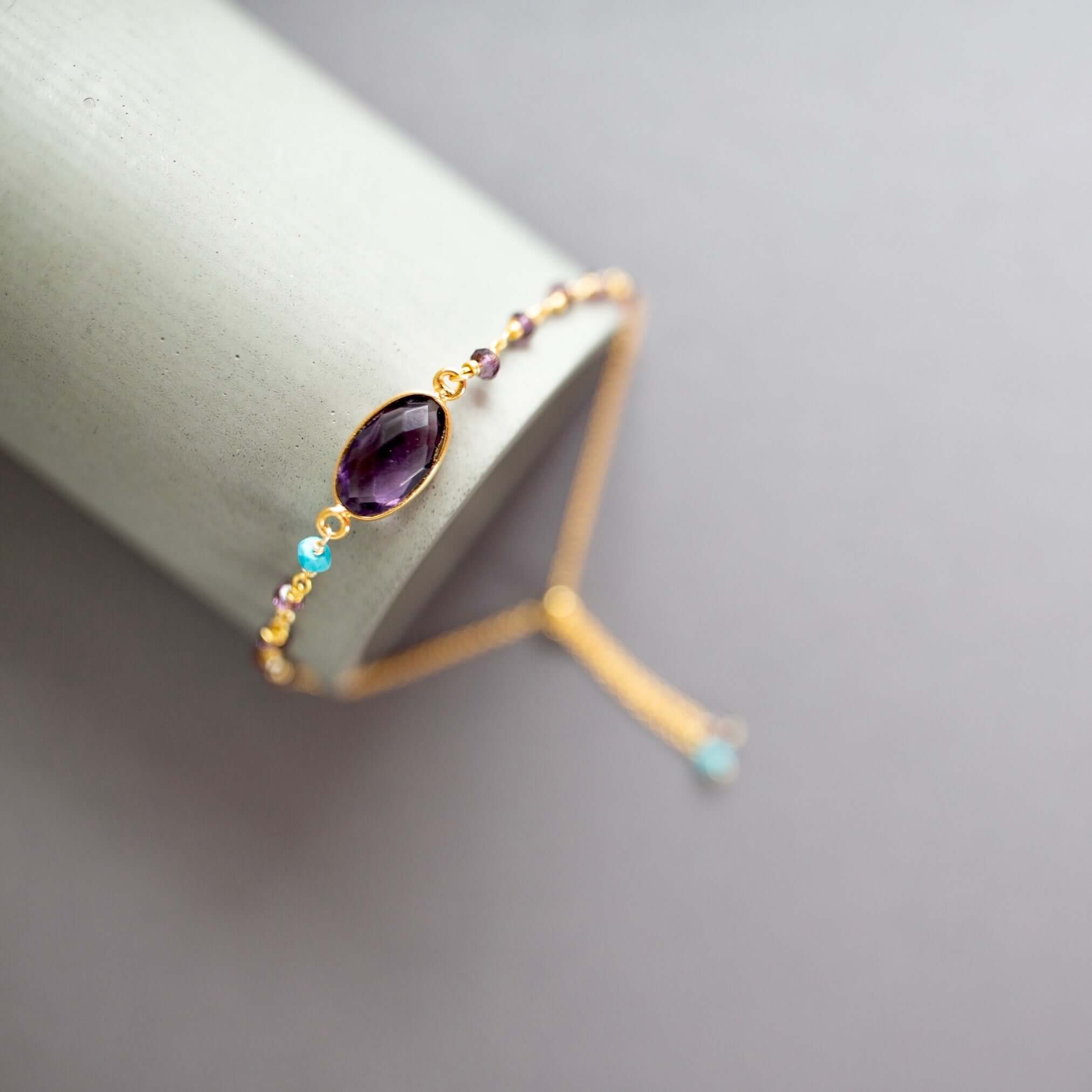 Purple Amethyst Gold Adjustable Bracelet
