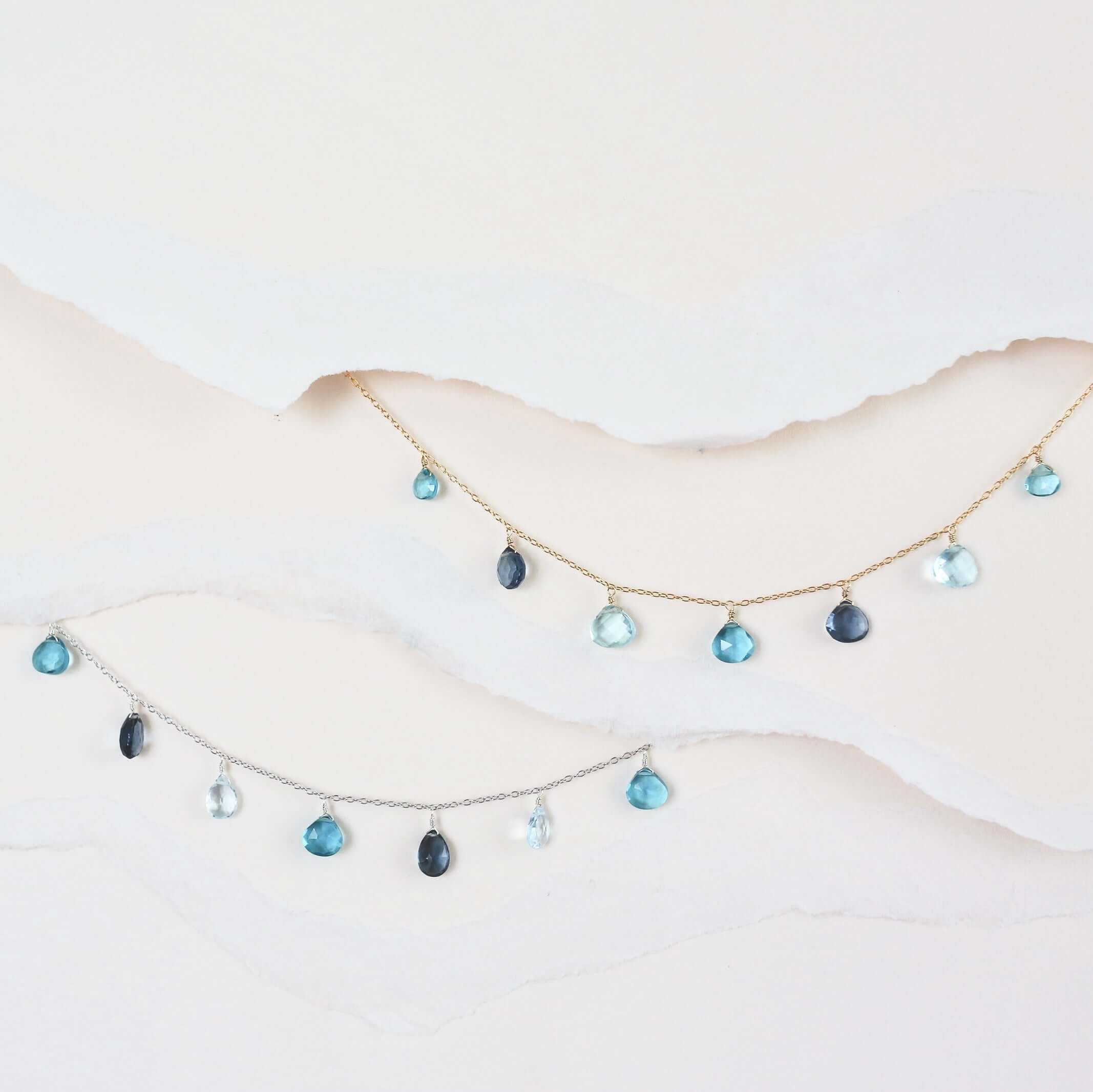 Delicate Aquamarine, Iolite, and Aqua Blue Quartz Necklaces