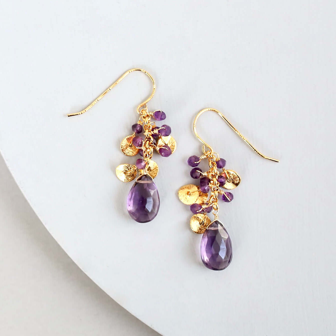 Purple Amethyst Gold Drop Earrings