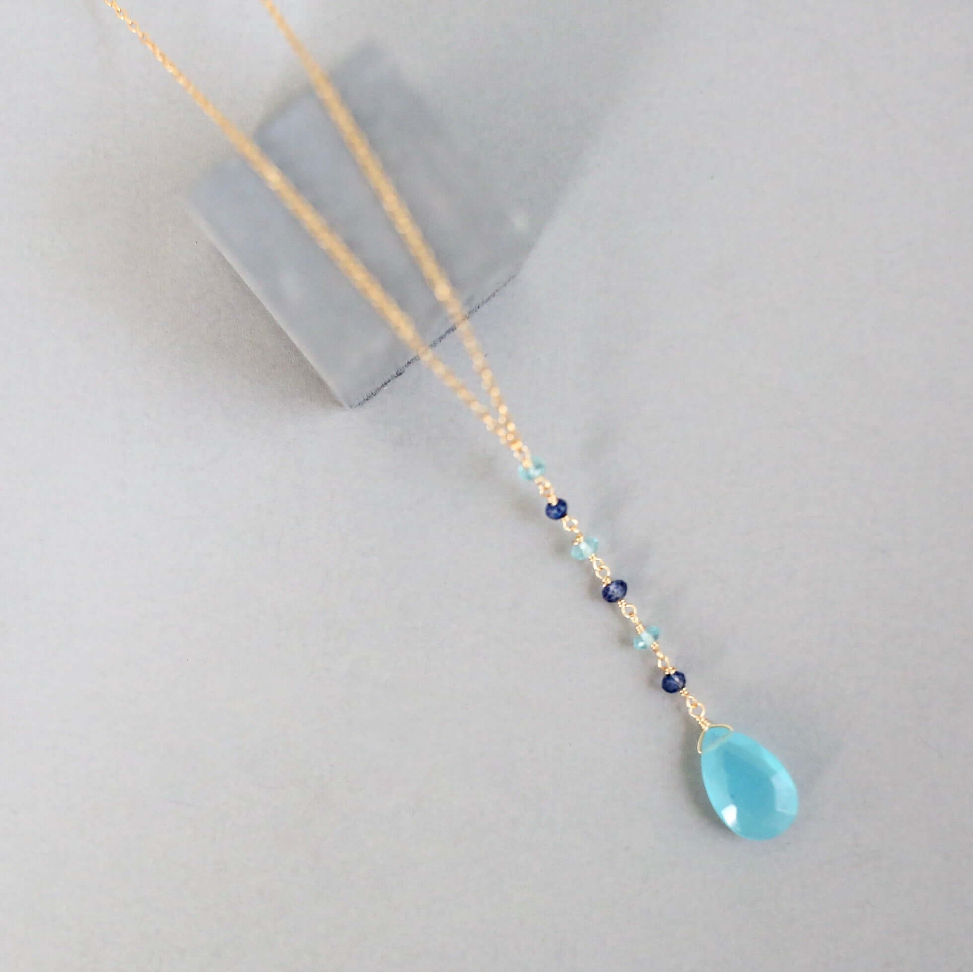 14k Gold Plated Yoga Pendant with Blue Chalcedony Gemstone