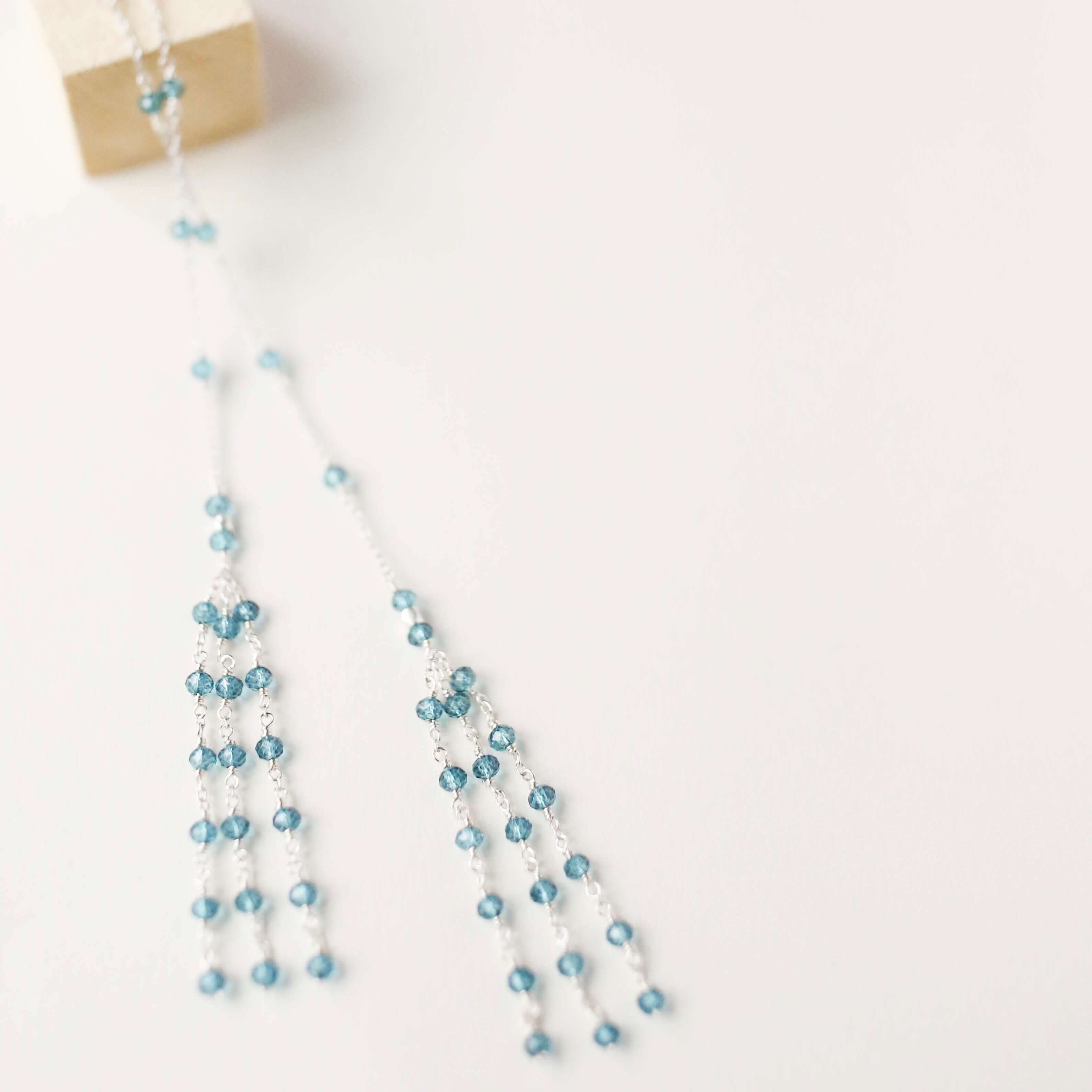 Silver plated London Blue Quartz Lariat Necklace with a stunning tassel