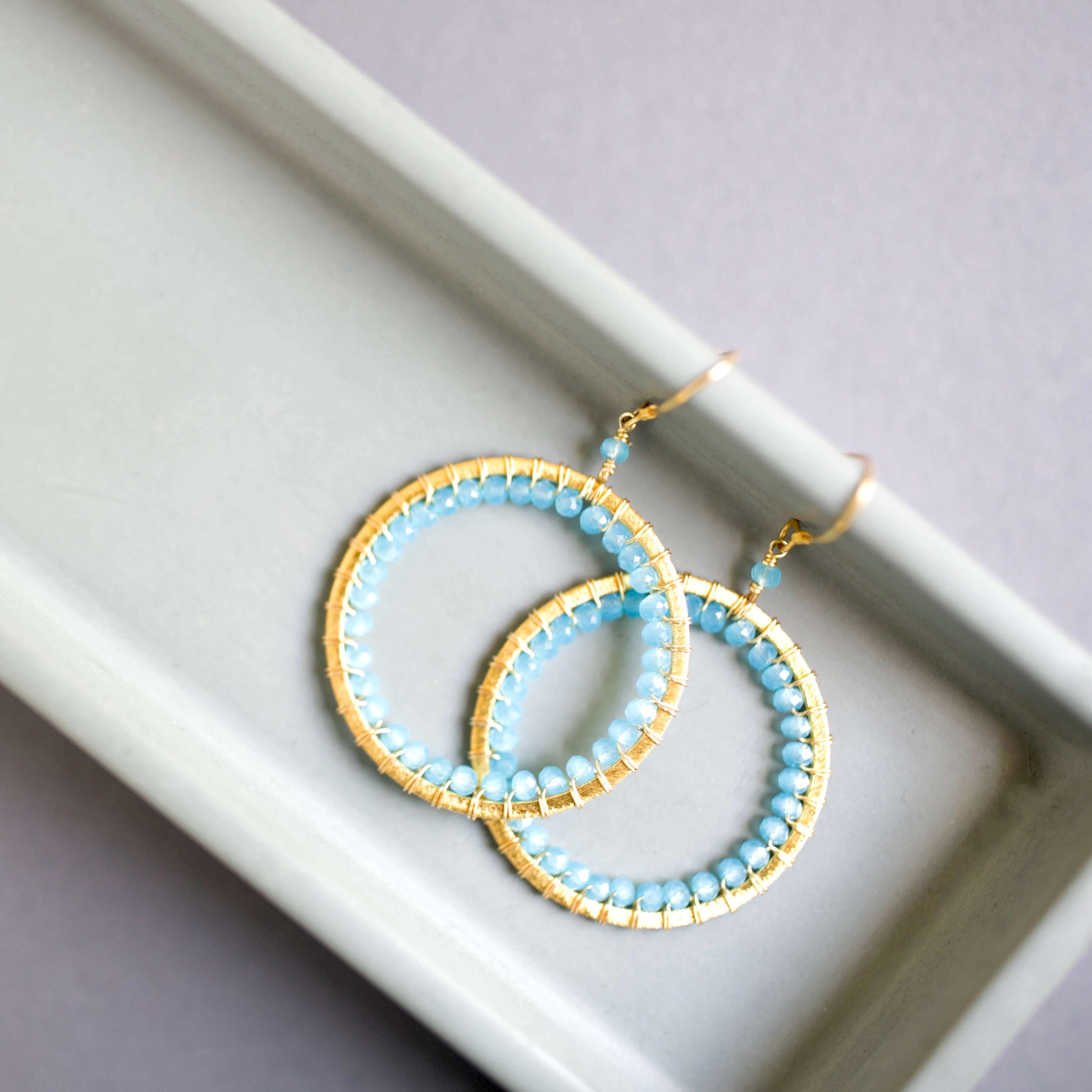 Blue Chalcedony Gold Circle Earrings