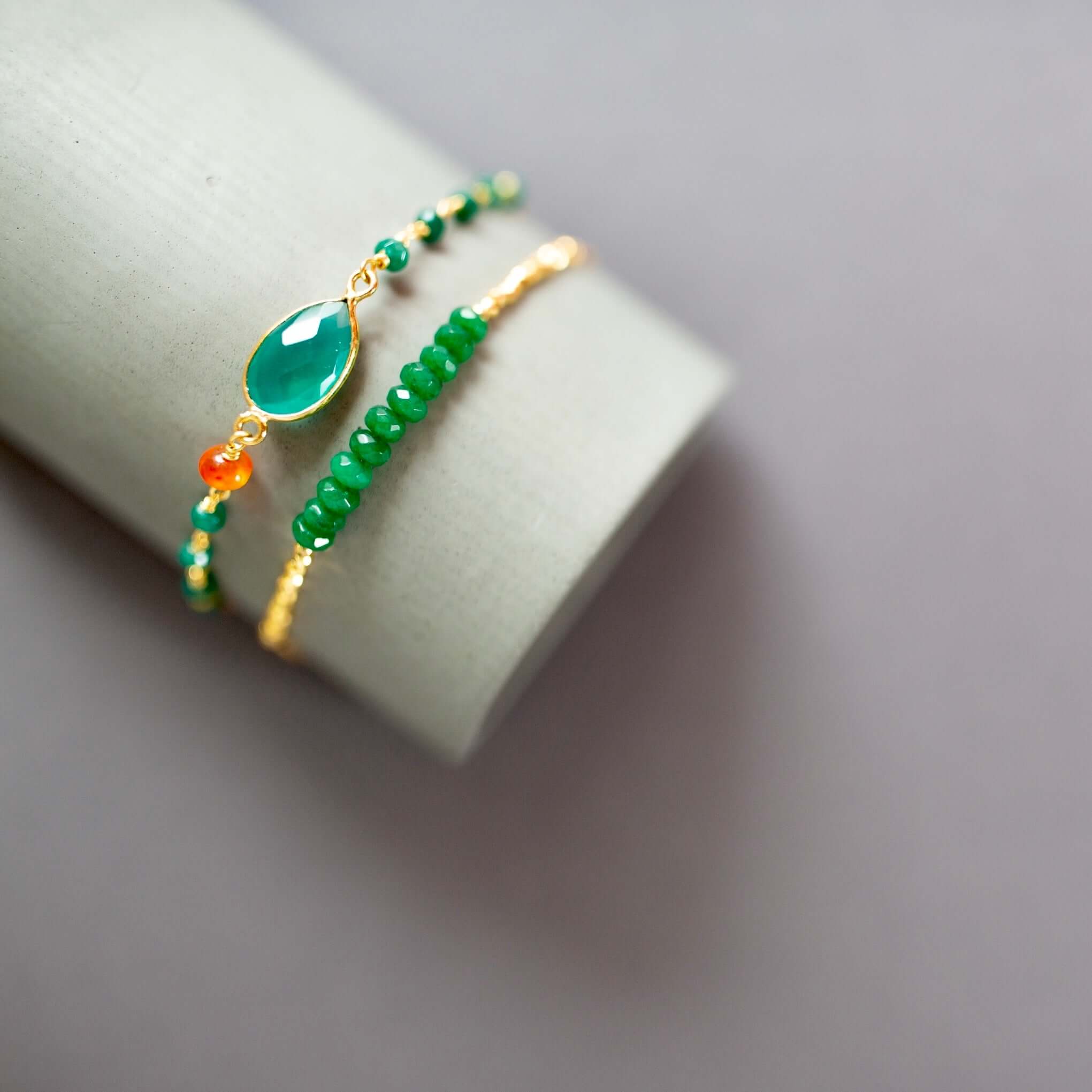 Gold-Plated Chain Bracelets Adorned with Authentic Green Jade Stones