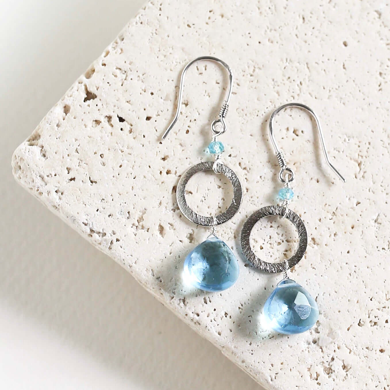 Aquamarine Quartz Silver Drop Earrings