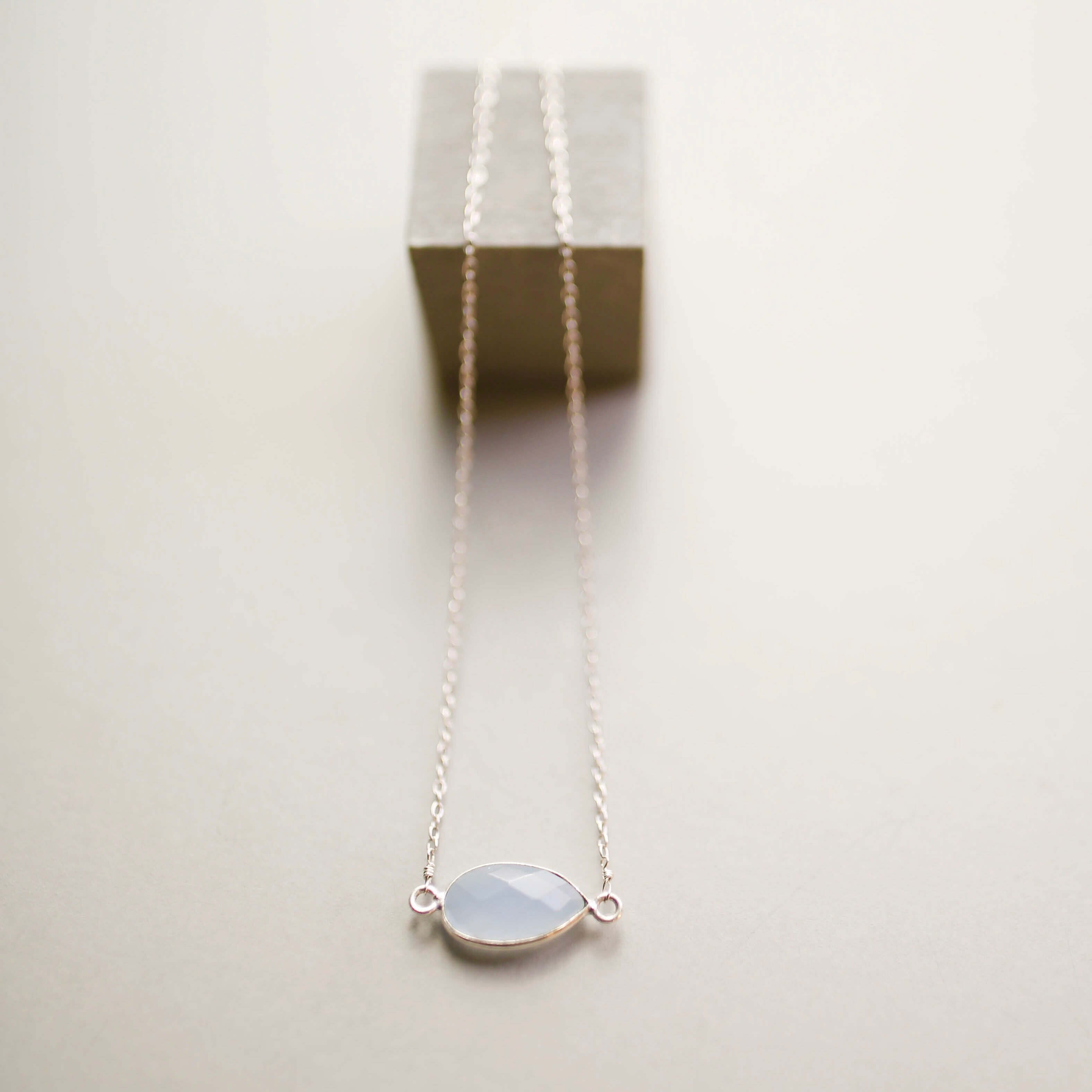 Blue Chalcedony Silver Minimalist Pendant Necklace