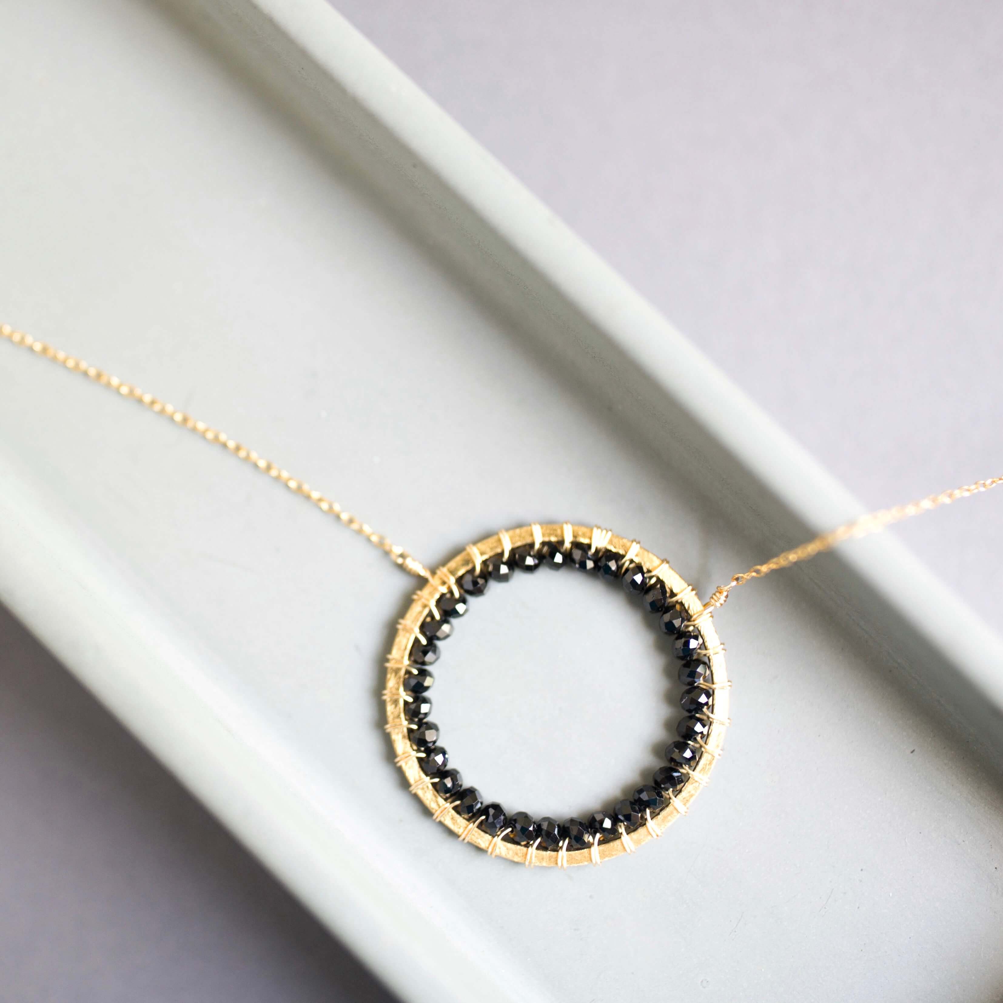 Black Spinel Gold Infinity Circle Necklace