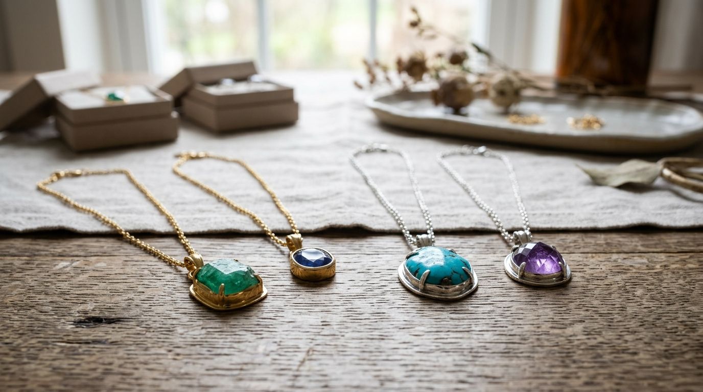 Gemstone necklaces ranked by metal: gold vs silver in 2026