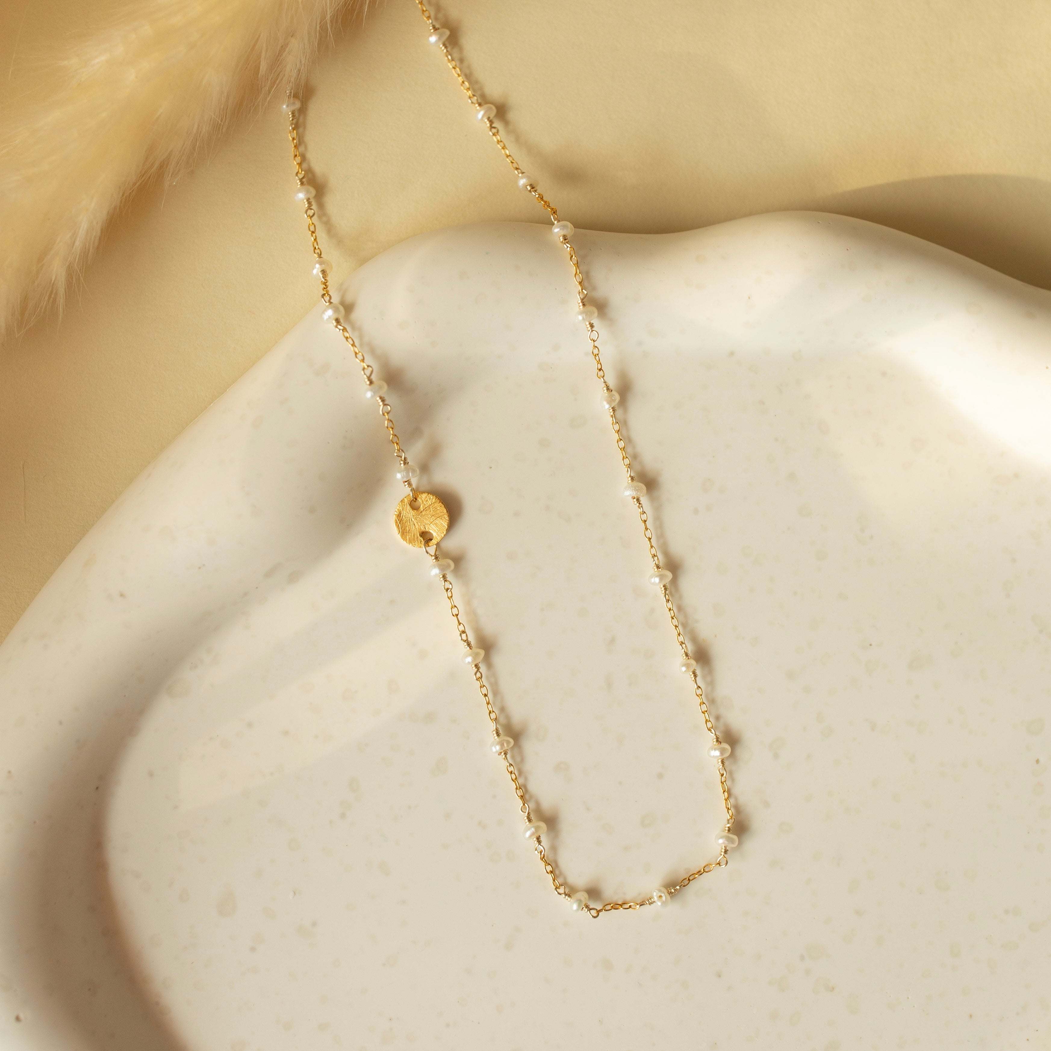 Handcrafted Gold Plated Paloma Chain  Necklaces with beaded pearls 