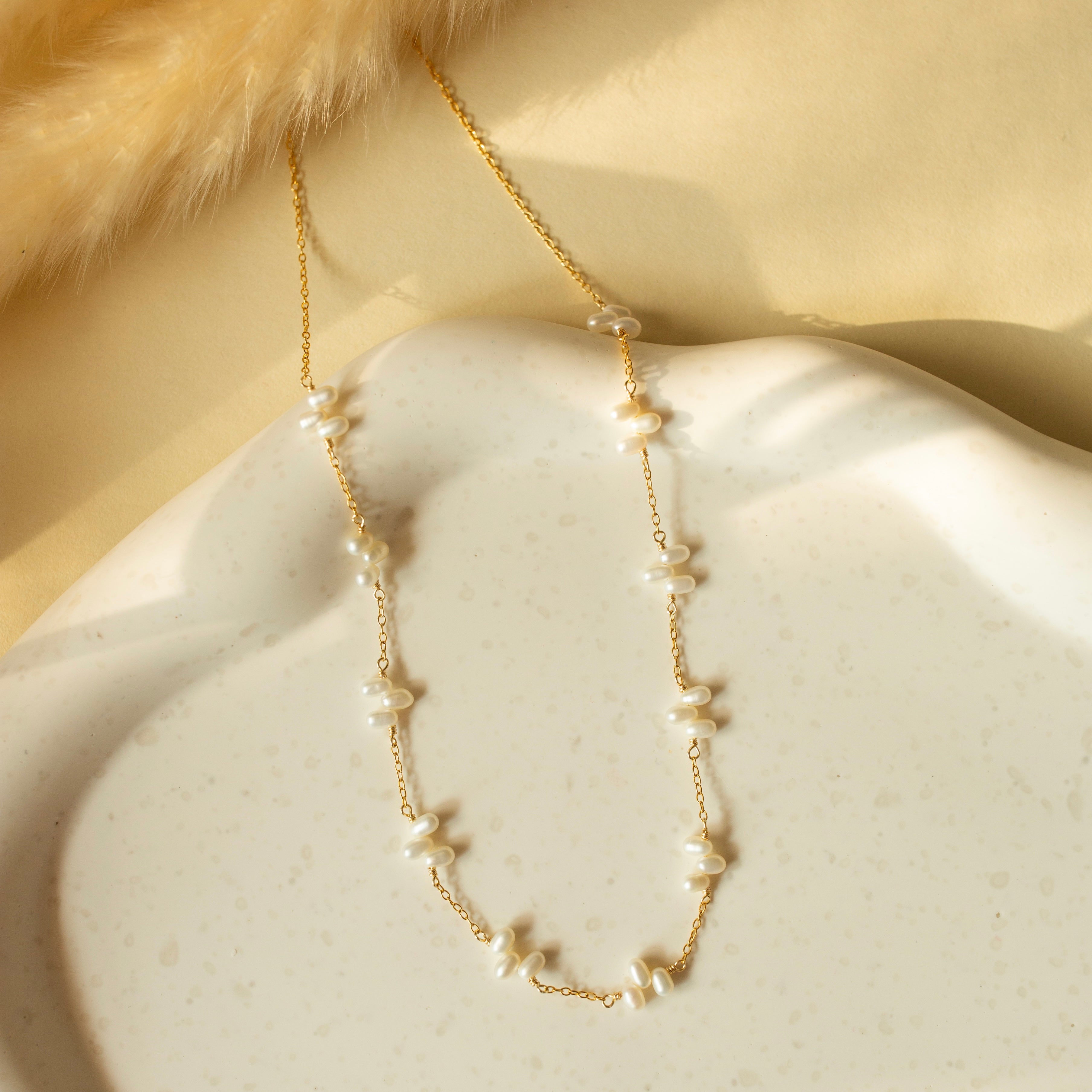 Freshwater Bead Pearl Necklace with 14k Gold-Plated Chain