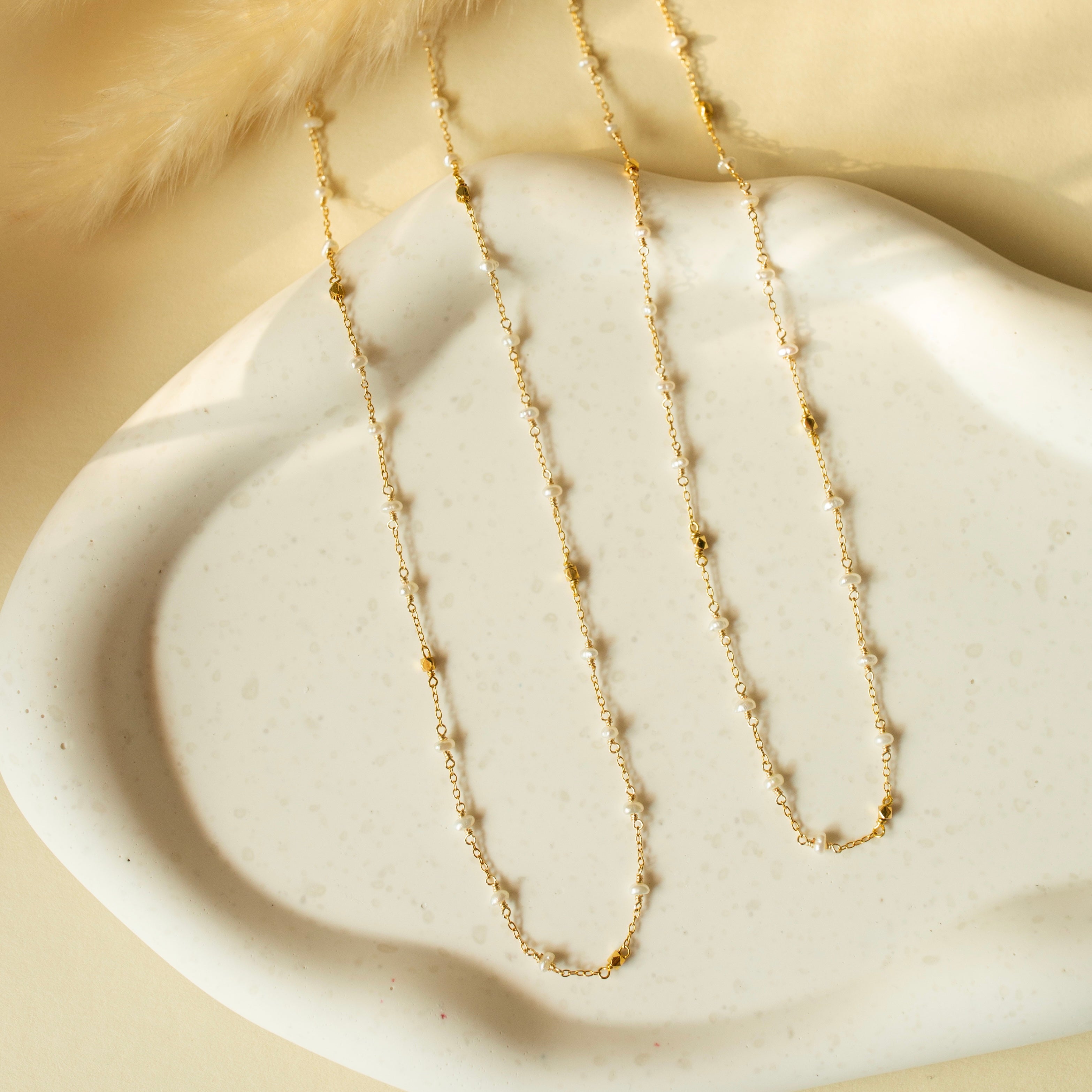 Handcrafted Gold Plated martini Chain  Necklaces with beaded pearls 