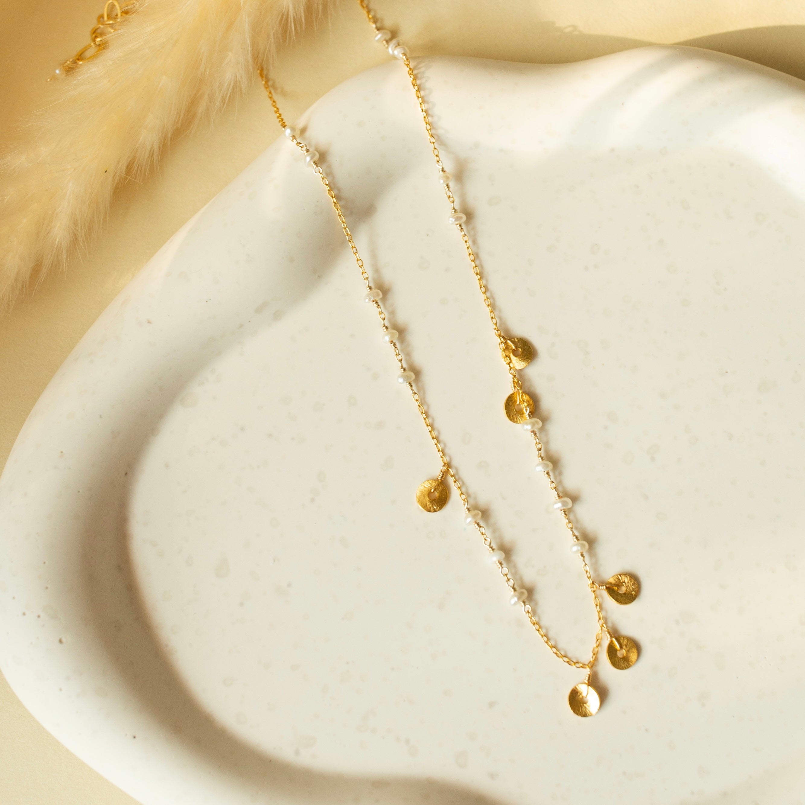 Handcrafted Gold Plated Mojito Chain  Necklaces with beaded pearls 