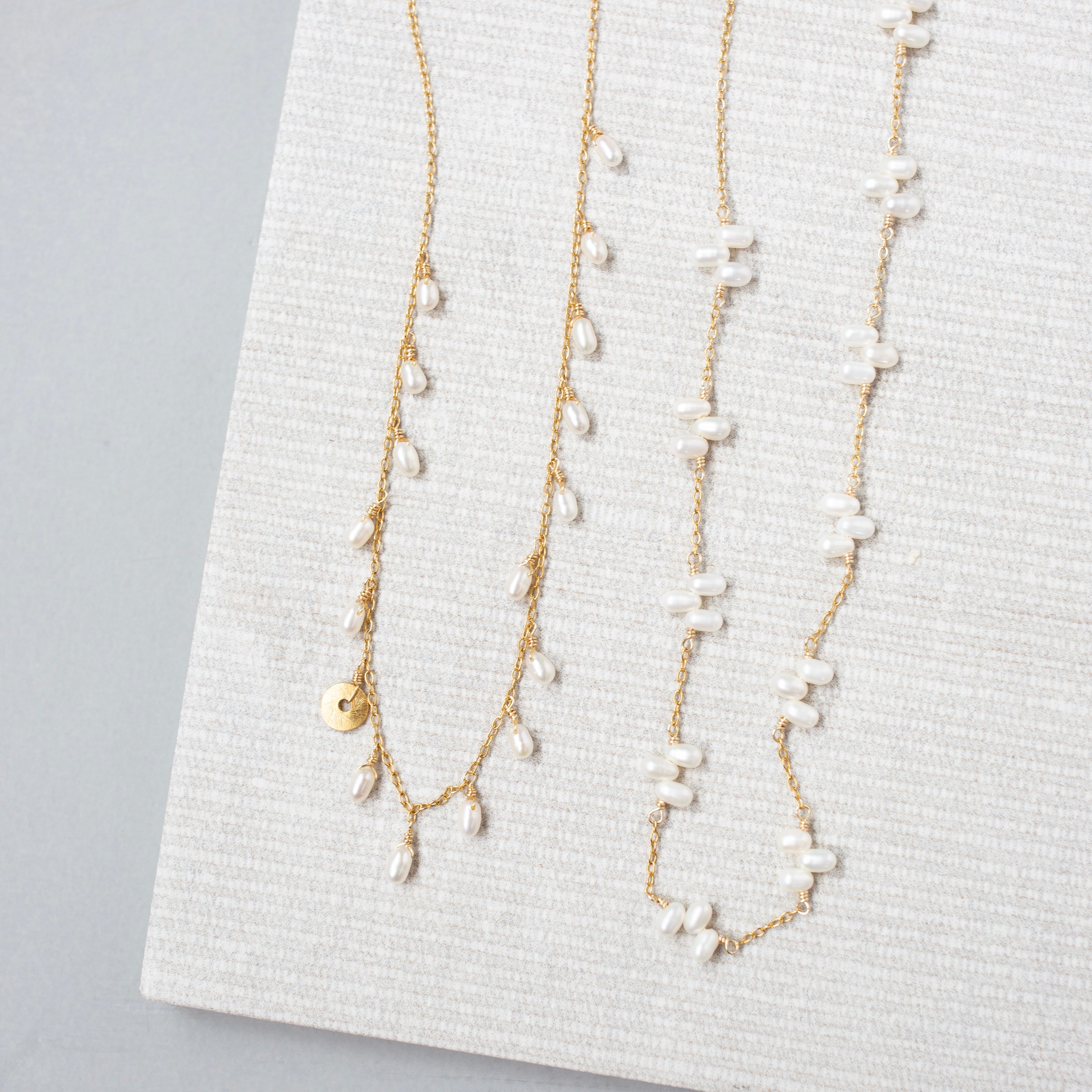 Freshwater Bead Pearl Necklace with 14k Gold-Plated Chain