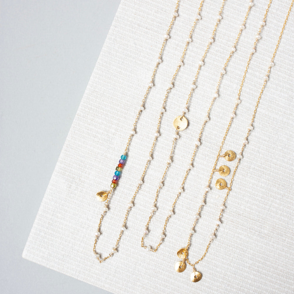 Gold Daquiri Chain featuring Pearl and multi-colored stones Necklace 