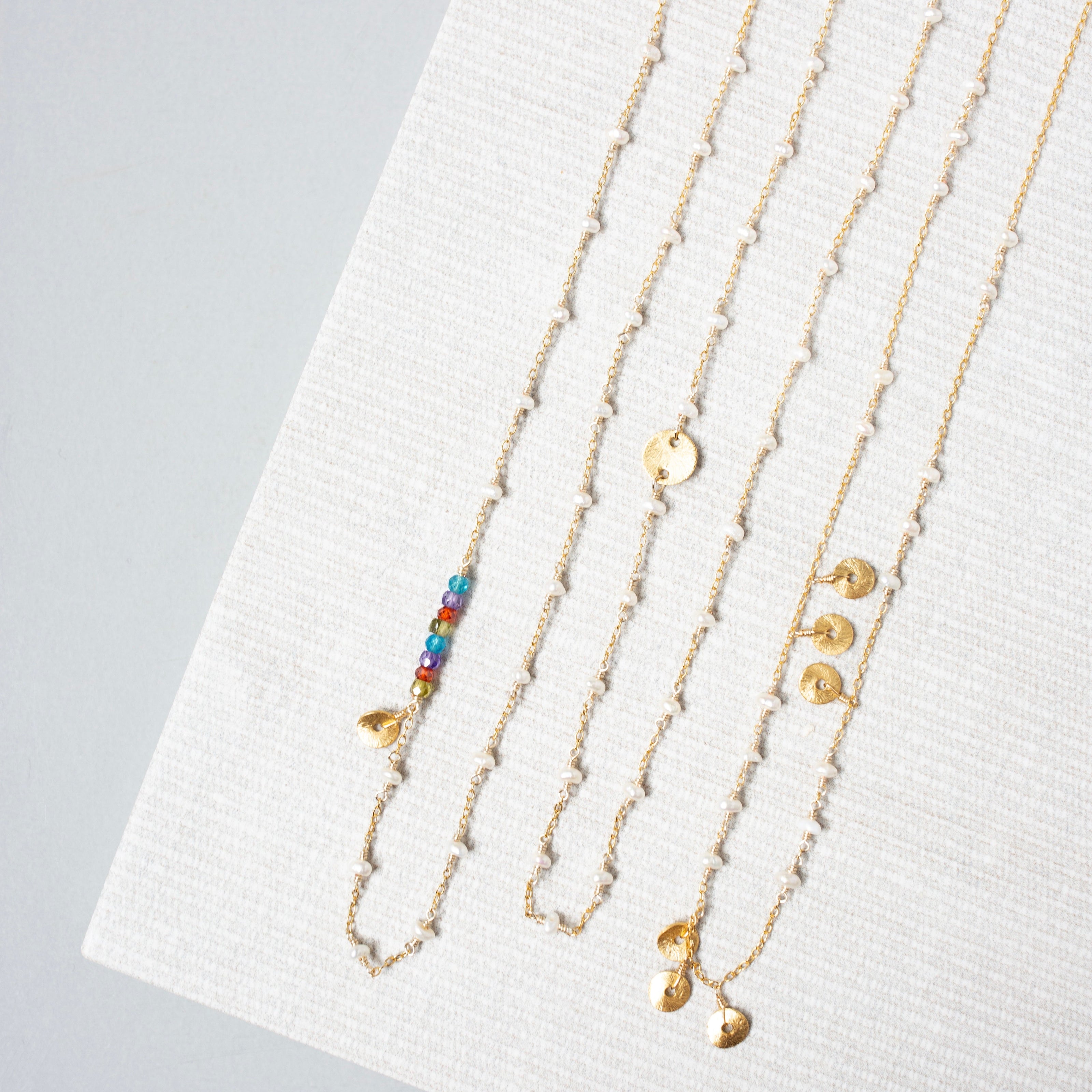Gold Daquiri Chain featuring Pearl and multi-colored stones Necklace 