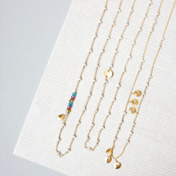 Gold Daquiri Chain featuring Pearl and multi-colored stones Necklace 