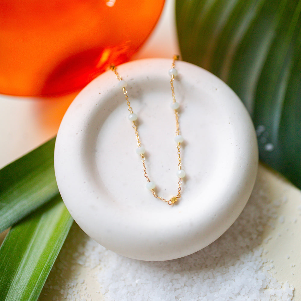 Genuine Light Green Chalcedony Gemstones Beaded on a Beautiful Adjustable Gold Chain