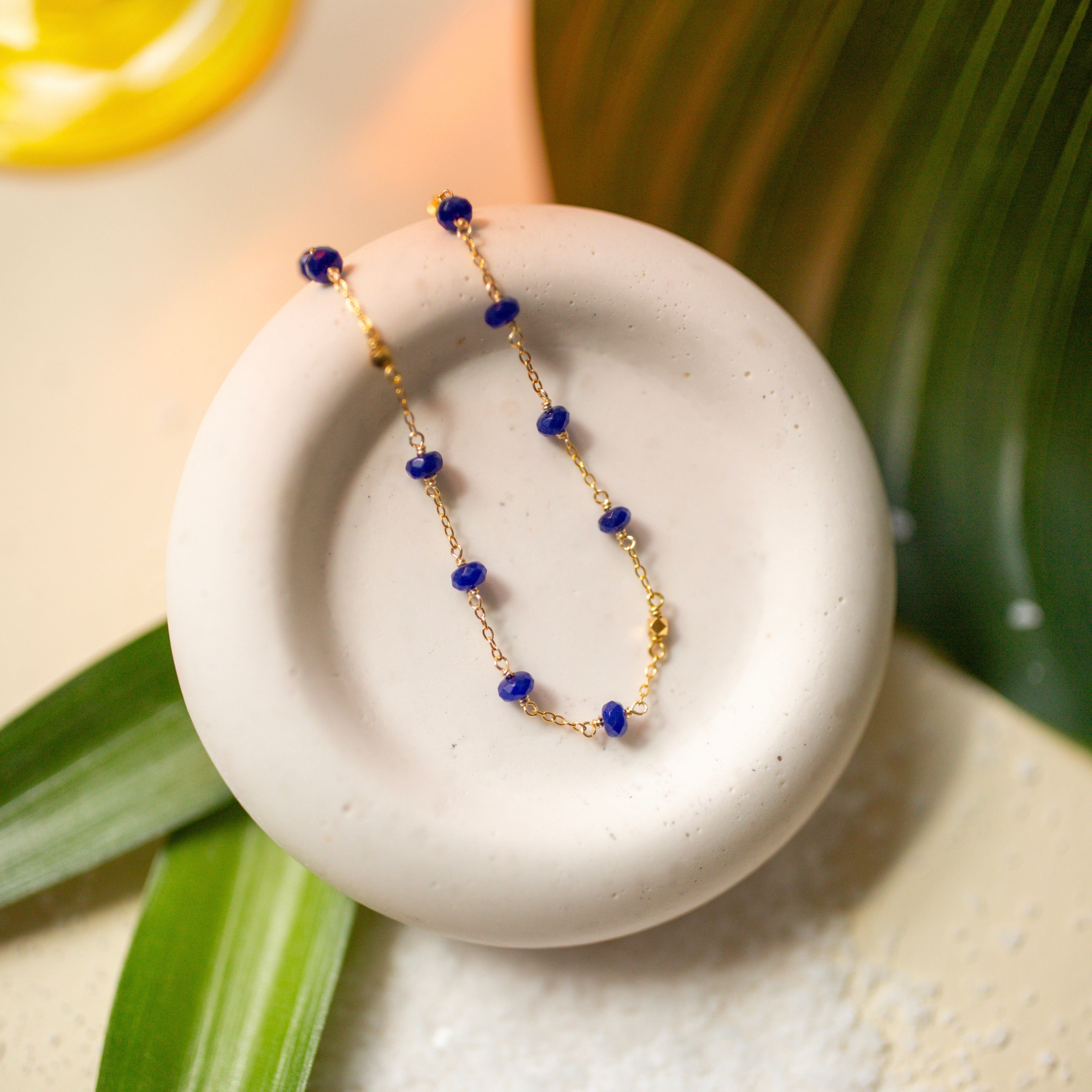 Genuine Lapis Lazuli  Gemstones Beaded on a Beautiful Adjustable Gold Chain