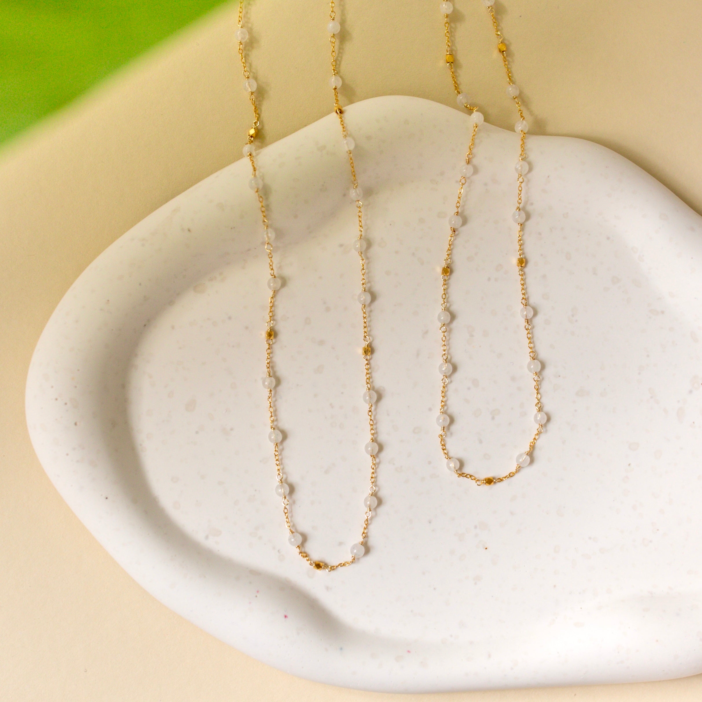 Moonstone Gemstones Beaded on an Adjustable Gold Chain