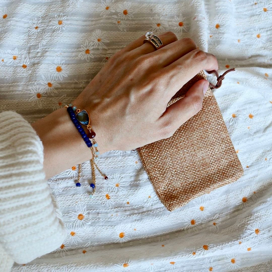 Adjustable London Blue Quartz and Lapis Lazuli Stacking Bracelet Set - Timeless Elegance