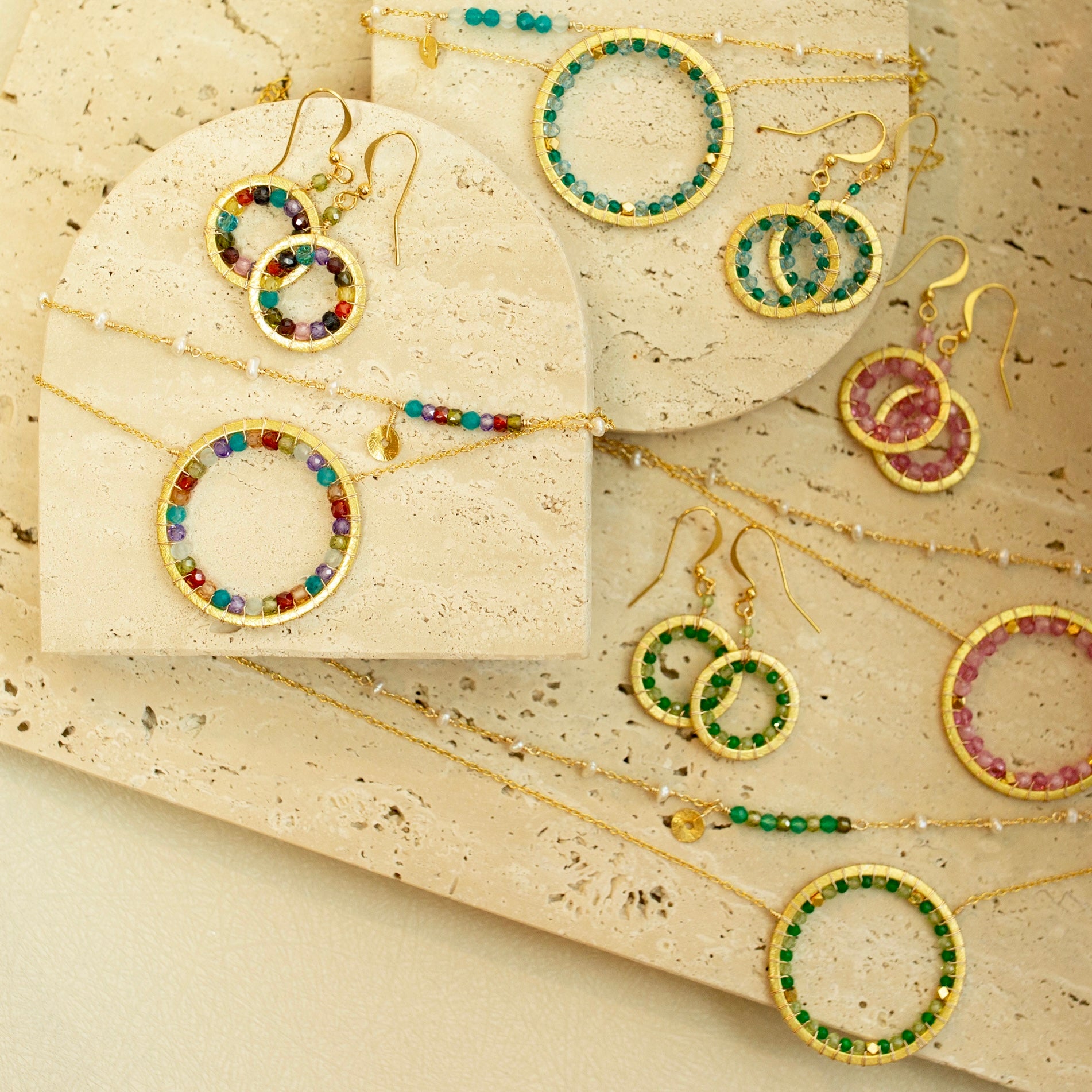 Green Gemstone Halo Necklace