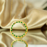 Green Gemstone Halo Necklace