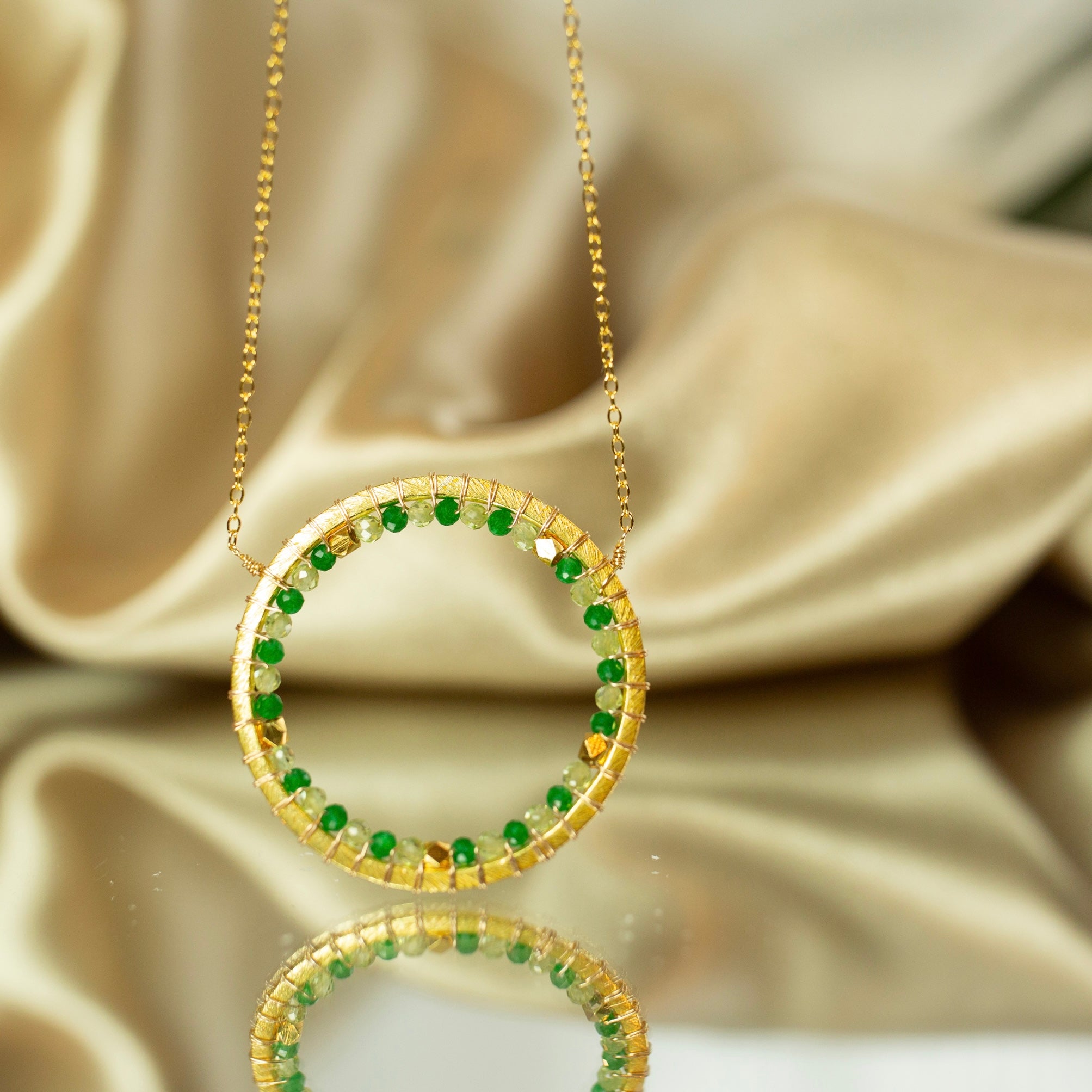 Green Gemstone Halo Necklace