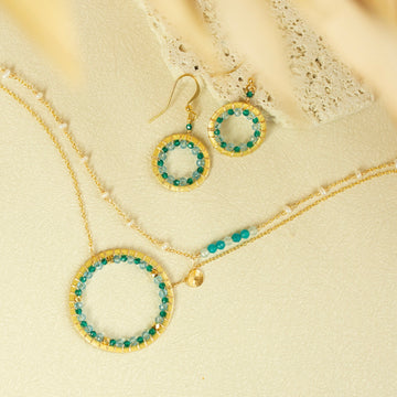Blue Gemstone Halo Necklace