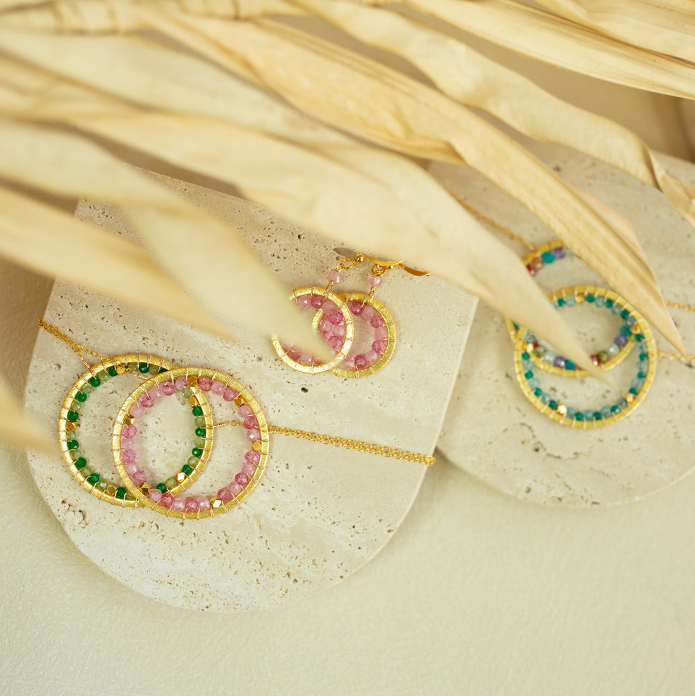 Green Gemstone Halo Necklace