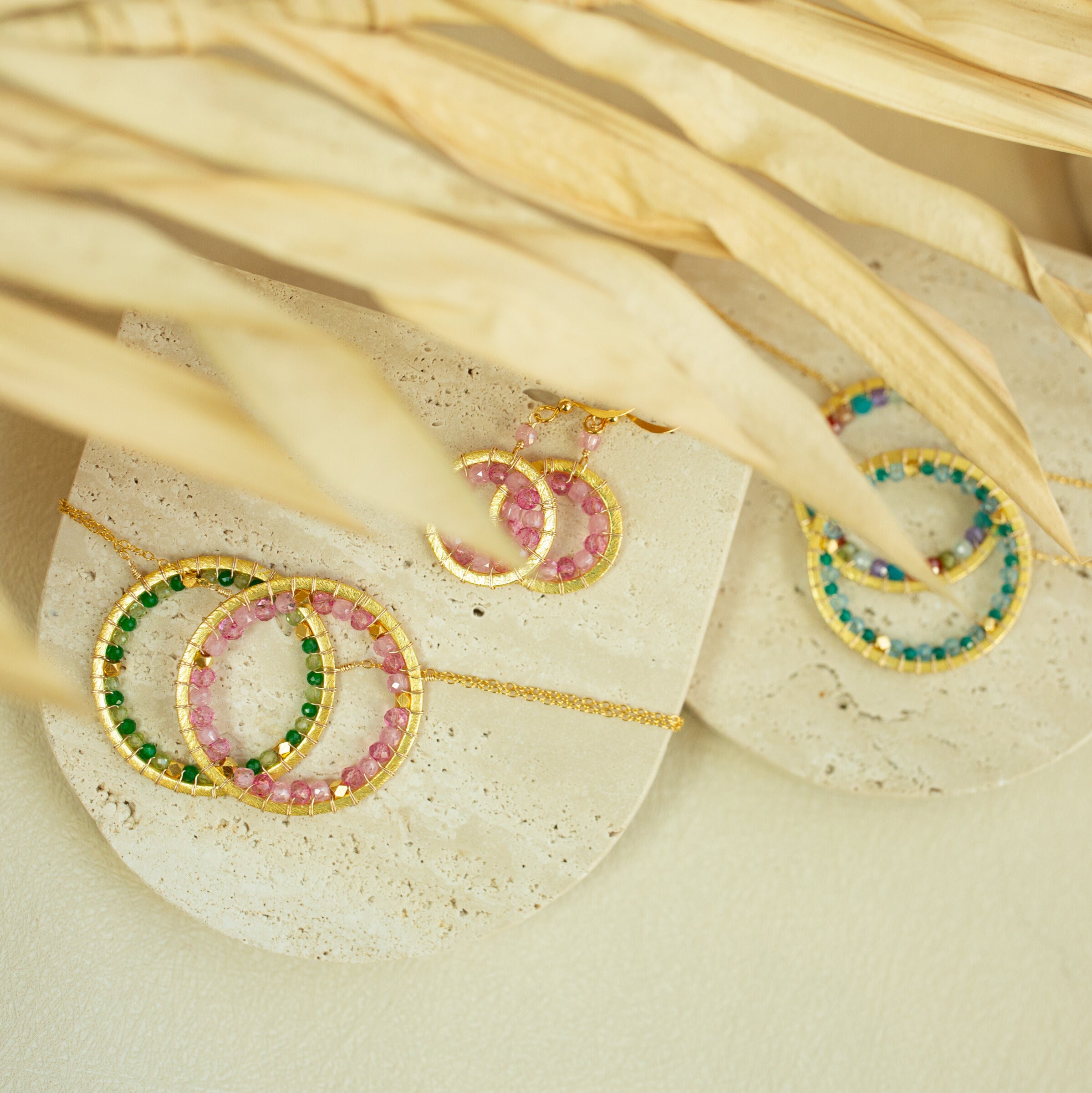 Green Gemstone Halo Necklace