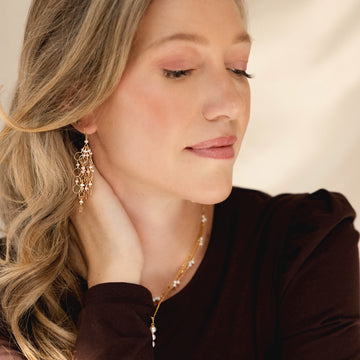 Champagne Quartz Gold Chain Loop Earrings
