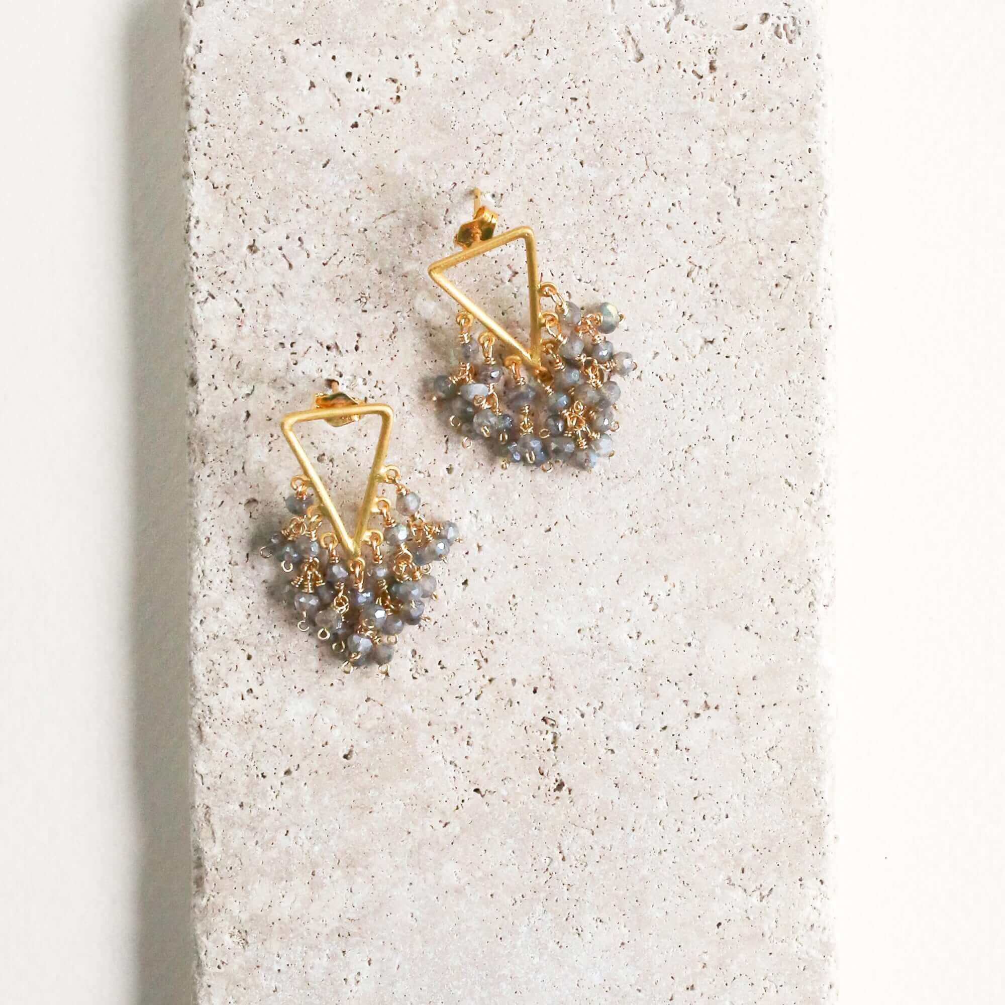 Statement Fringe Earrings with Labradorite Gemstone