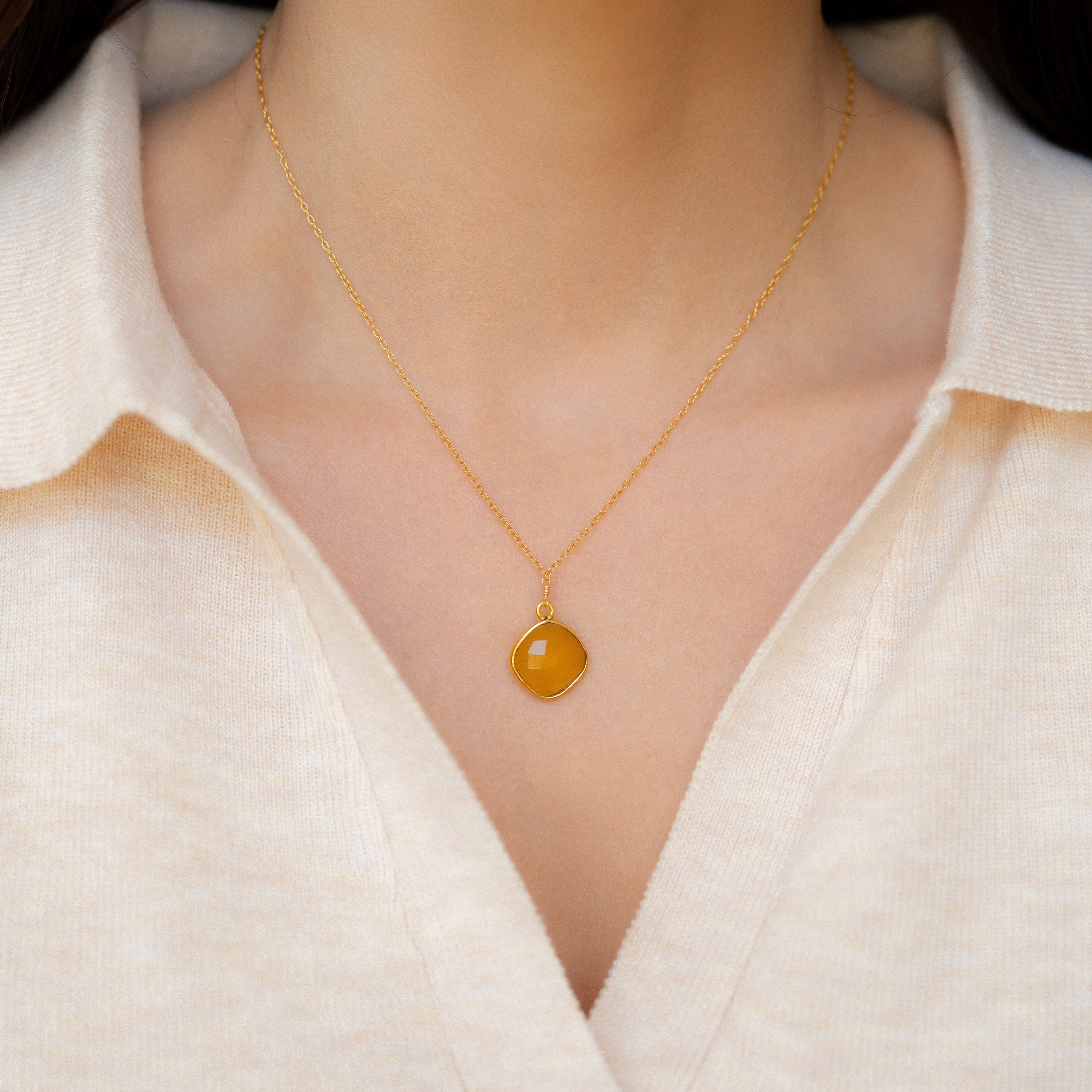 Yellow Chalcedony Pendant Necklace