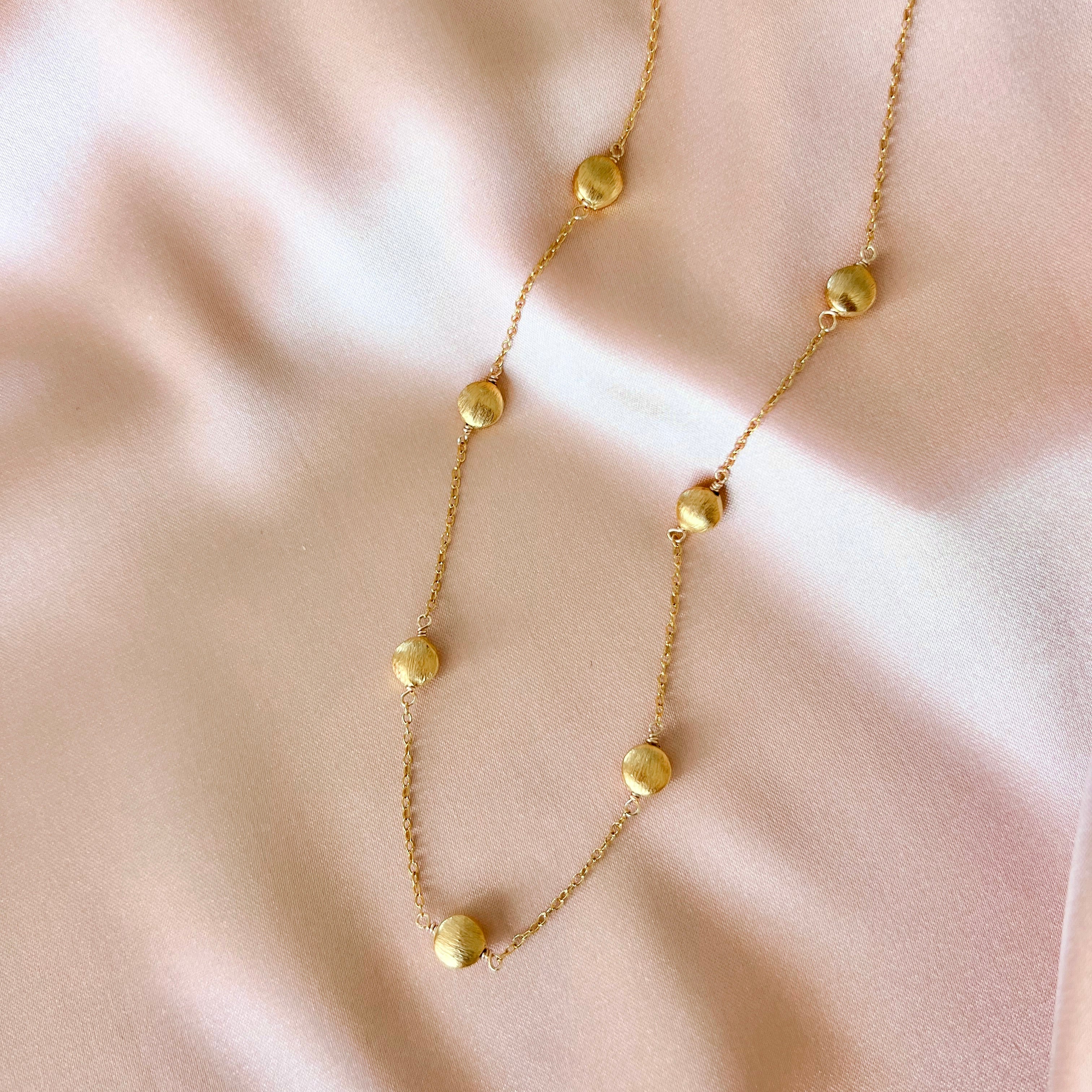 Expertly Handmade Gold Station Necklace, Adjustable from 16"-18"