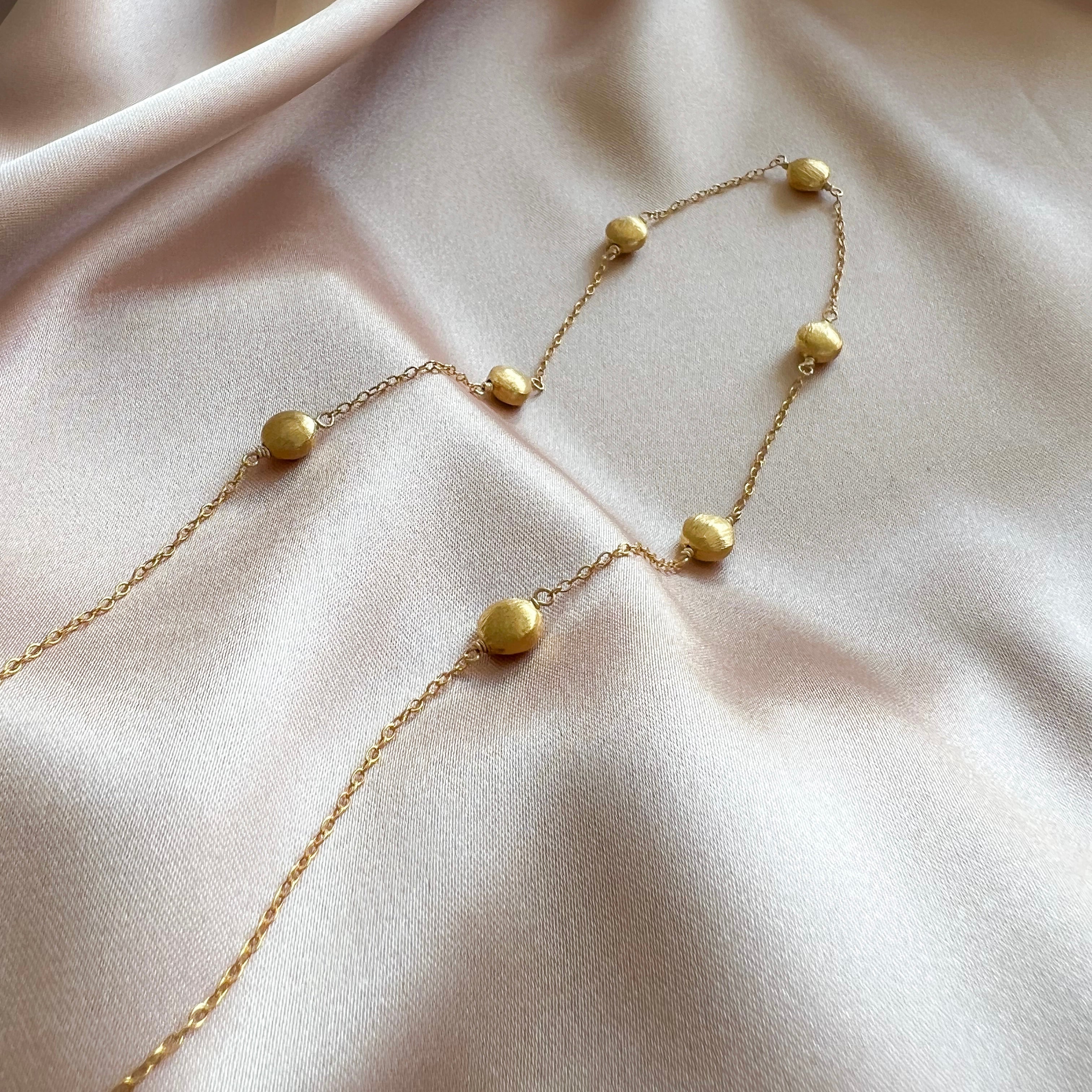 Expertly Handmade Gold Station Necklace, Adjustable from 16"-18"