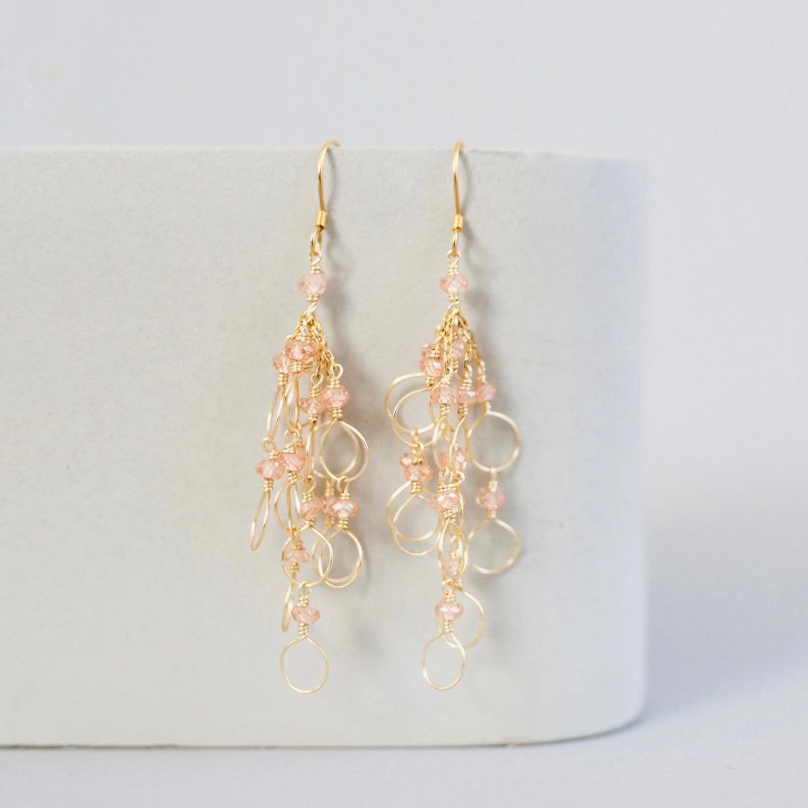 Clear Quartz Gold Chain Loop Earrings