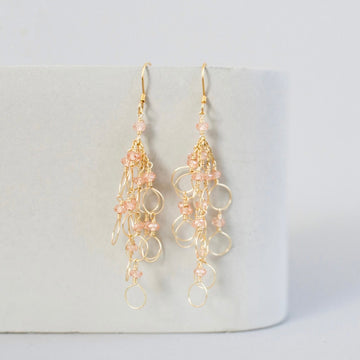 Clear Quartz Gold Chain Loop Earrings