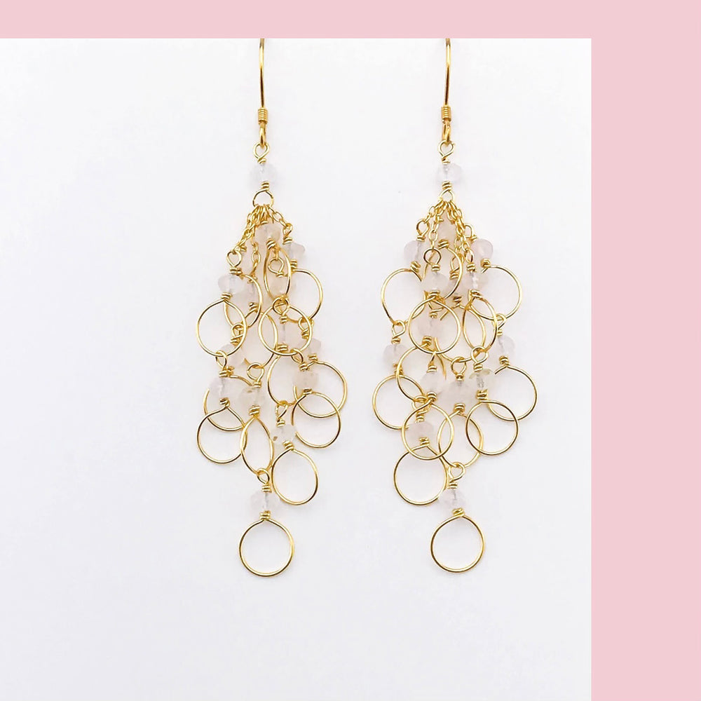 Champagne Quartz Gold Chain Loop Earrings