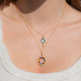 Rainbow Gemstone Halo Mini Gold Pendant